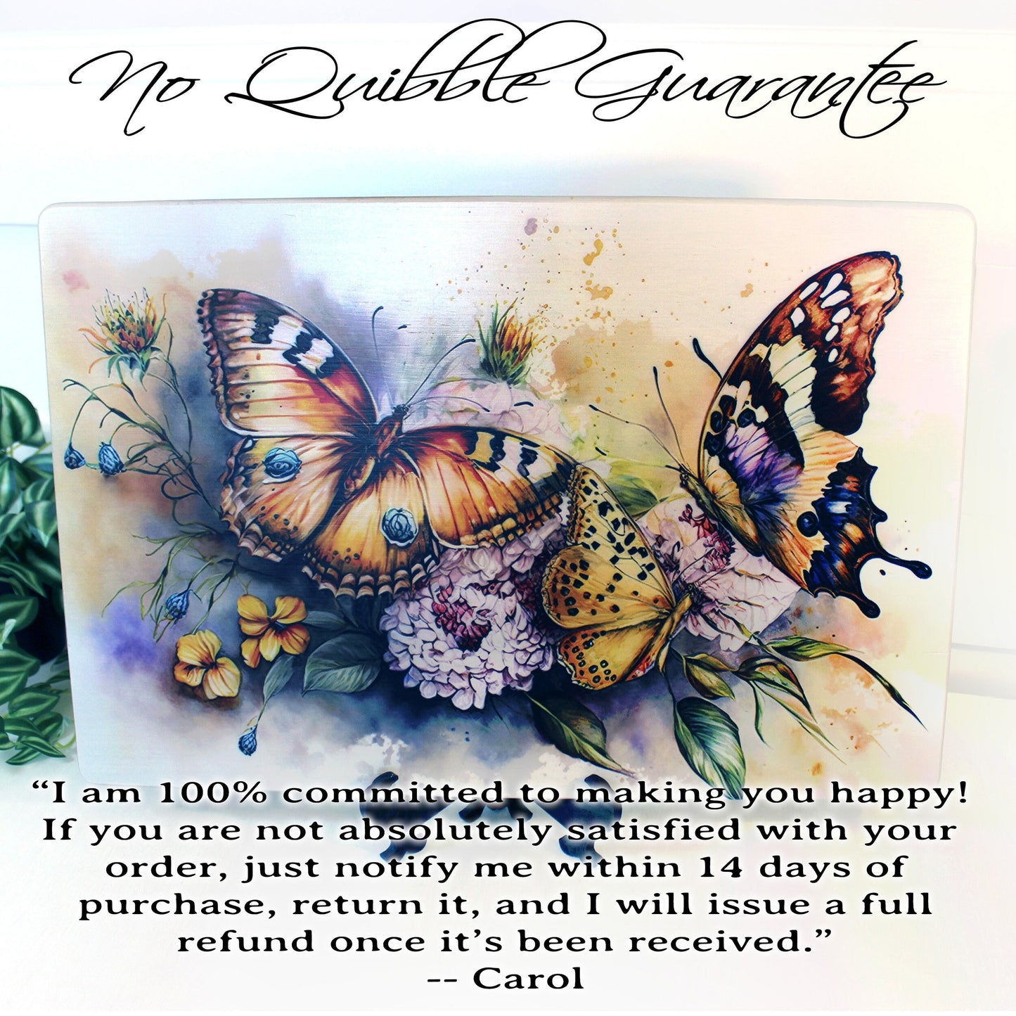 Colorful Butterflies with Spring Flowers Brighten up your Kitchen Decor, Environmentally Friendly Bamboo Cutting Board Decorated with UV Ink