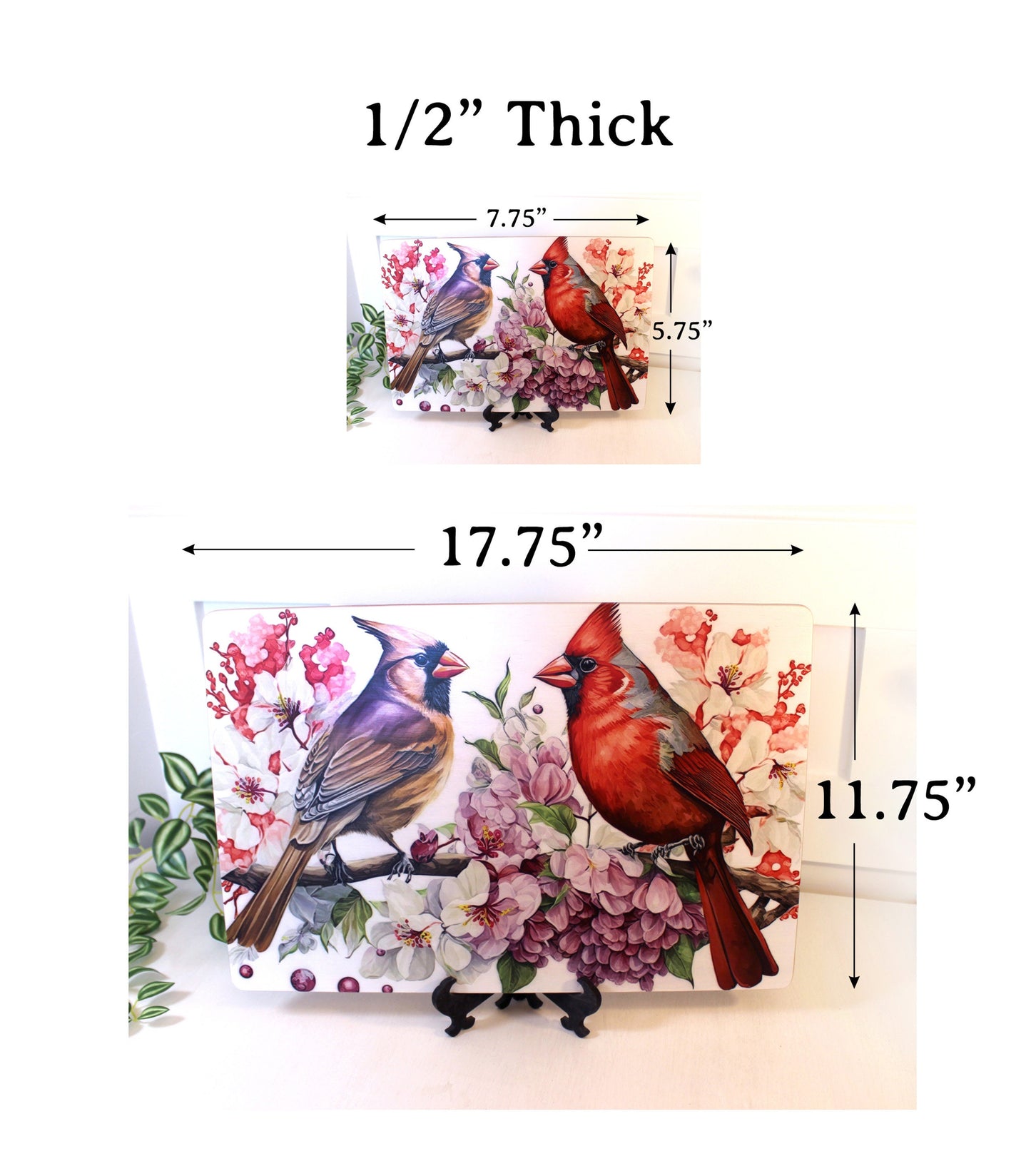 Cardinals with Spring Flowers Brighten up your Kitchen Decor, Environmentally Friendly Bamboo Cutting Board using UV Ink
