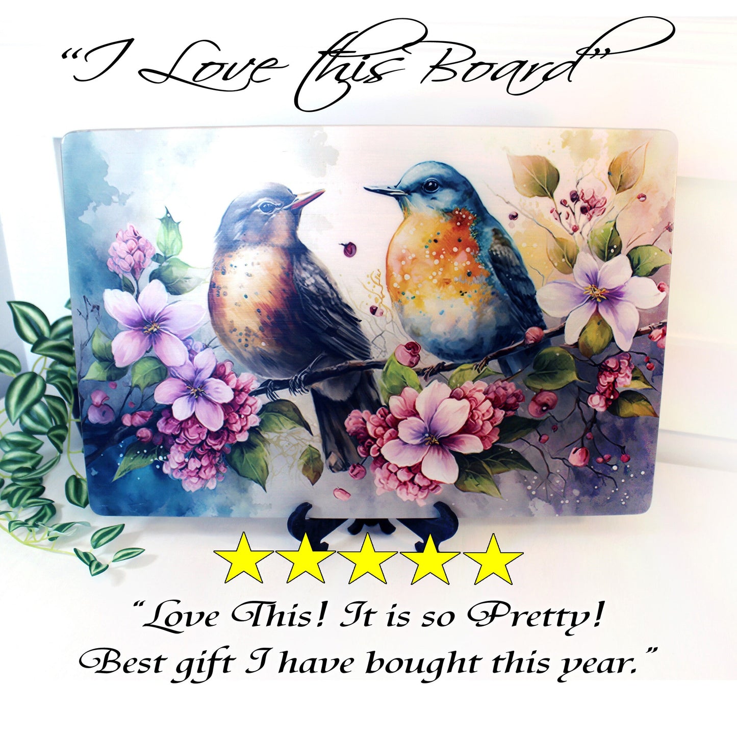 Birds with Spring Flowers Cutting Board will Brighten up your Kitchen Decor, Environmentally Friendly Cutting Board UV Ink Watercolor Design