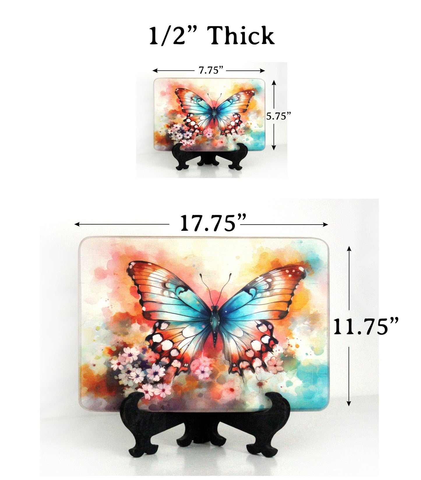 Colorful Blue Butterfly, Spring Flowers Brighten up your Kitchen Decor, Environmentally Friendly Bamboo Cutting Board Decorated with UV Ink
