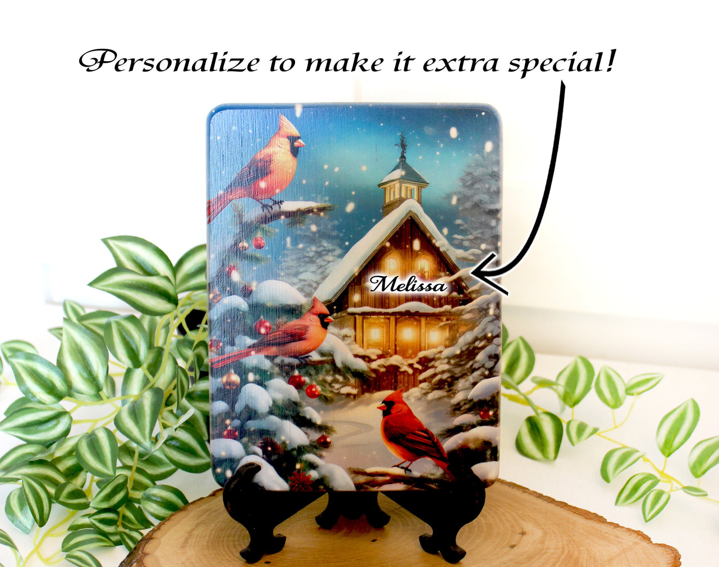 Christmas Cardinals Cutting Board, Christmas Cardinals Kitchen Decor, Environmentally Friendly Bamboo Cutting Board decorated using UV Ink