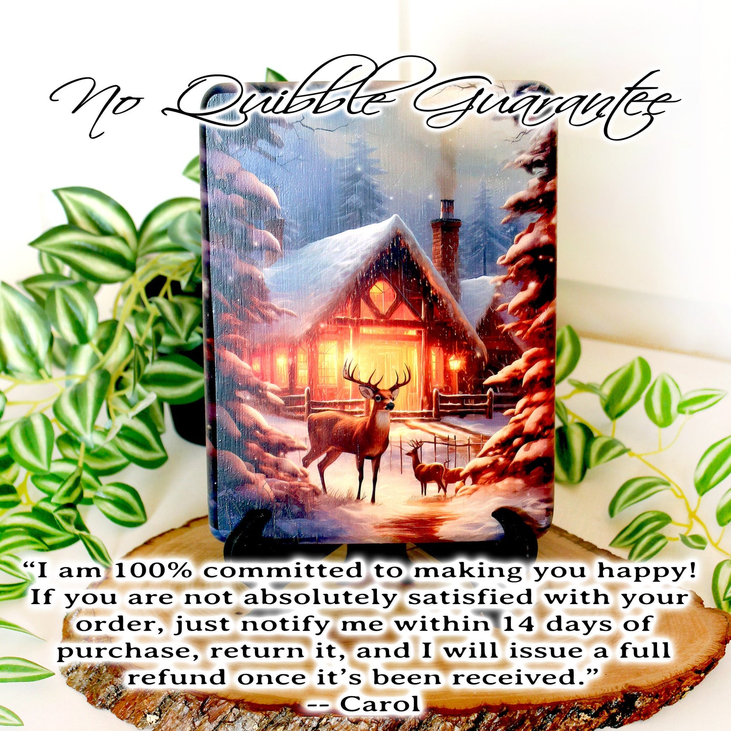 Winter Cabin Cutting Board, Rustic Winter Deer Kitchen Decor, Environmentally Friendly Bamboo Cutting Board decorated using UV Ink