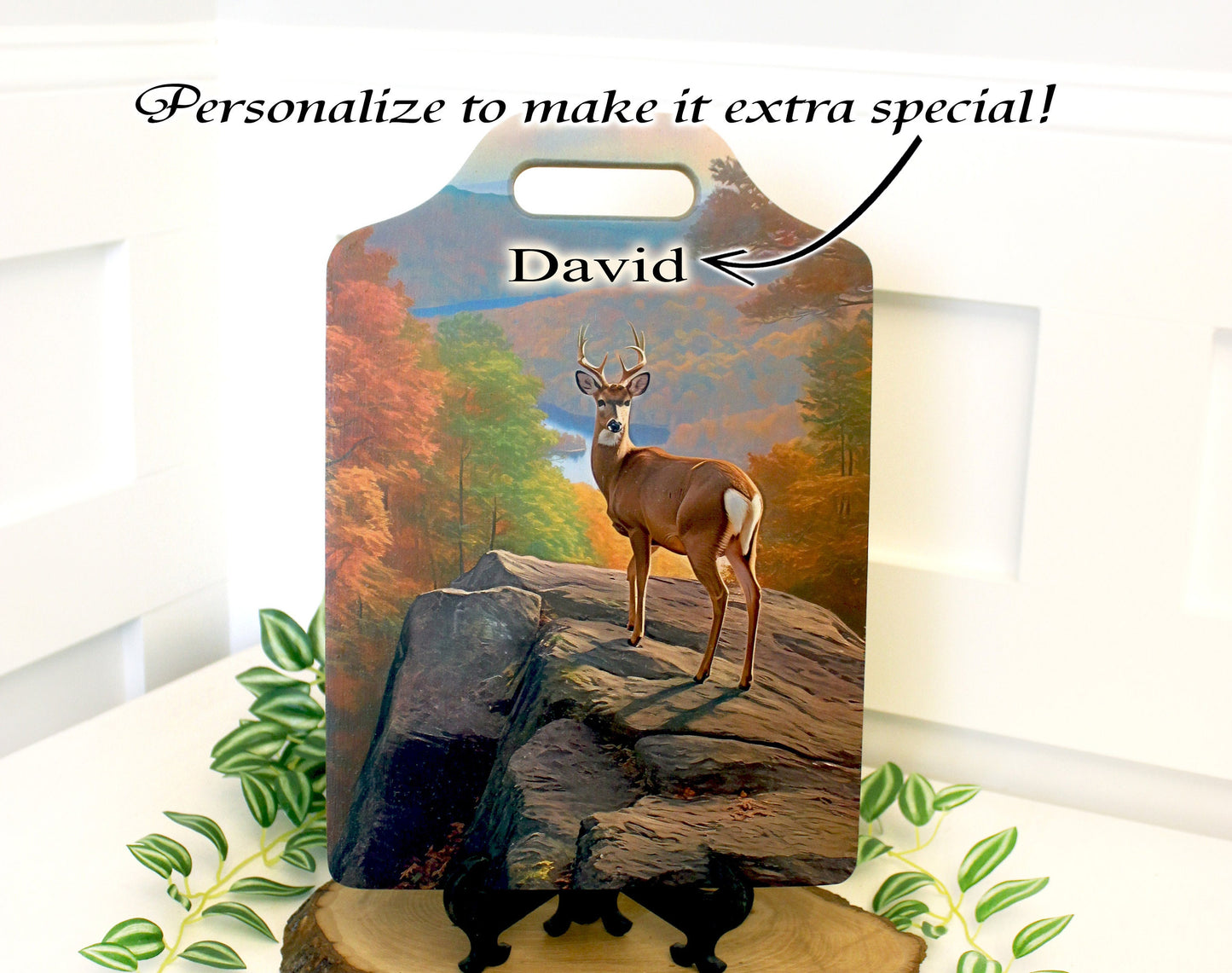 NC Mountains Cutting Board, Deer in the North Carolina Mountains Decor, Environmentally Friendly Bamboo Cutting Board decorated with UV Ink