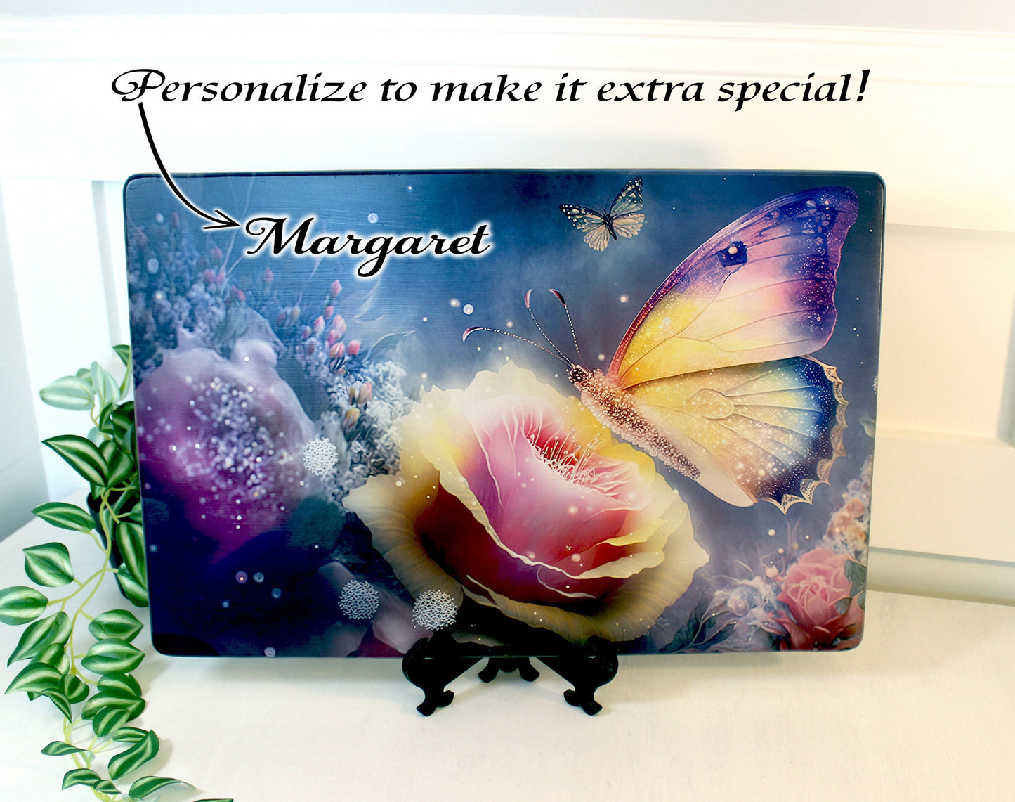 Large Colorful Butterfly with Pink Roses Brighten up your Kitchen Decor, Environmentally Friendly Bamboo Cutting Board Decorated with UV Ink