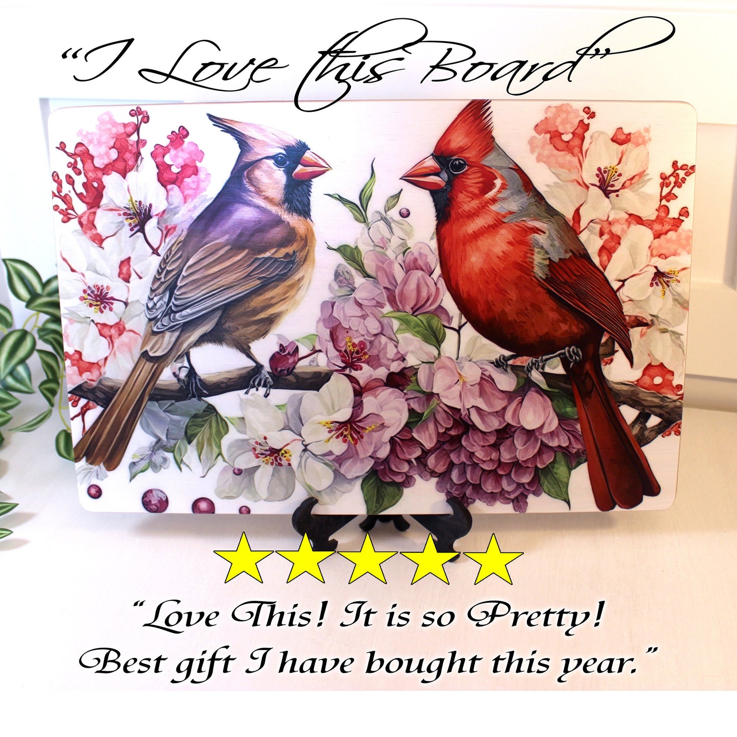 Cardinals with Spring Flowers Brighten up your Kitchen Decor, Environmentally Friendly Bamboo Cutting Board using UV Ink