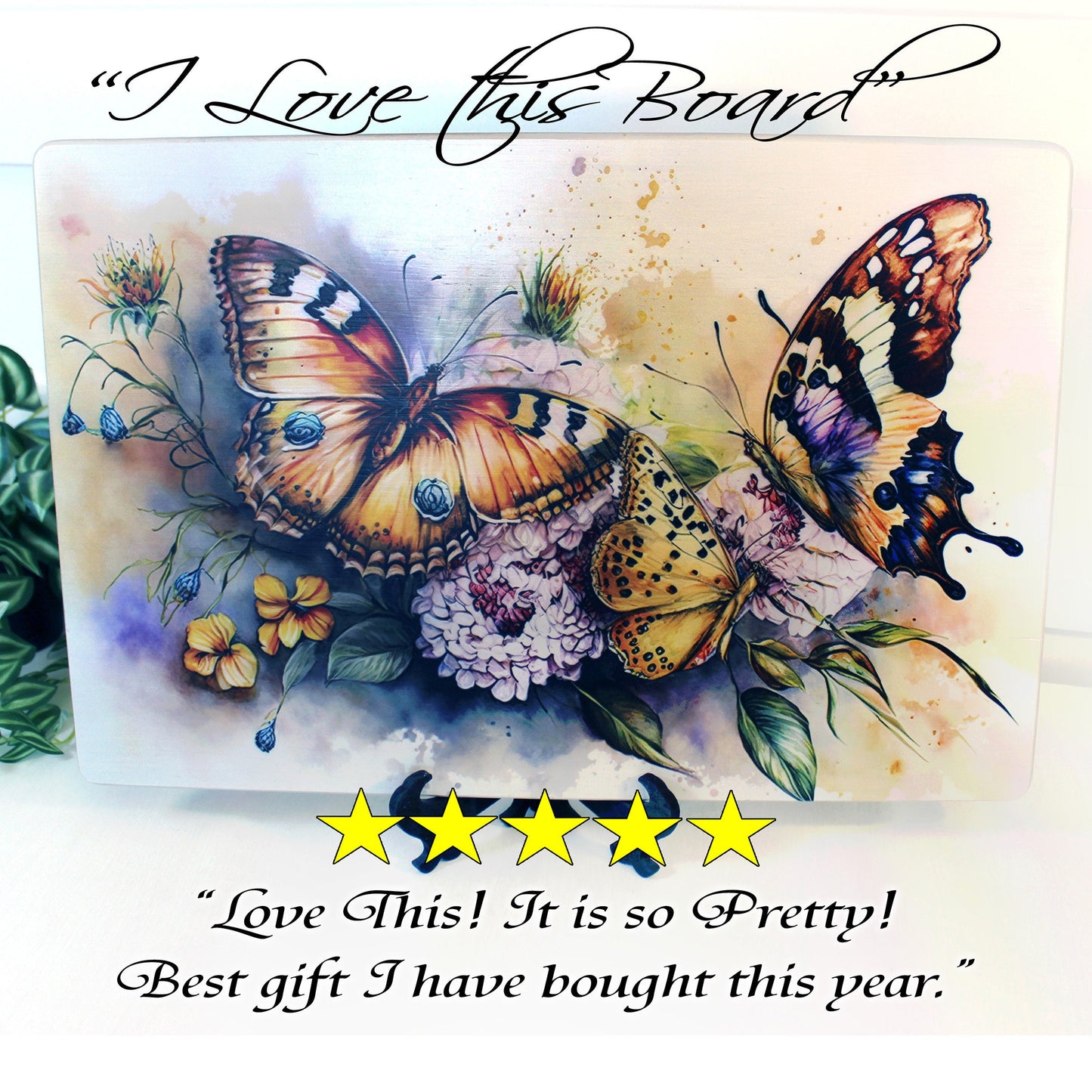 Colorful Butterflies with Spring Flowers Brighten up your Kitchen Decor, Environmentally Friendly Bamboo Cutting Board Decorated with UV Ink