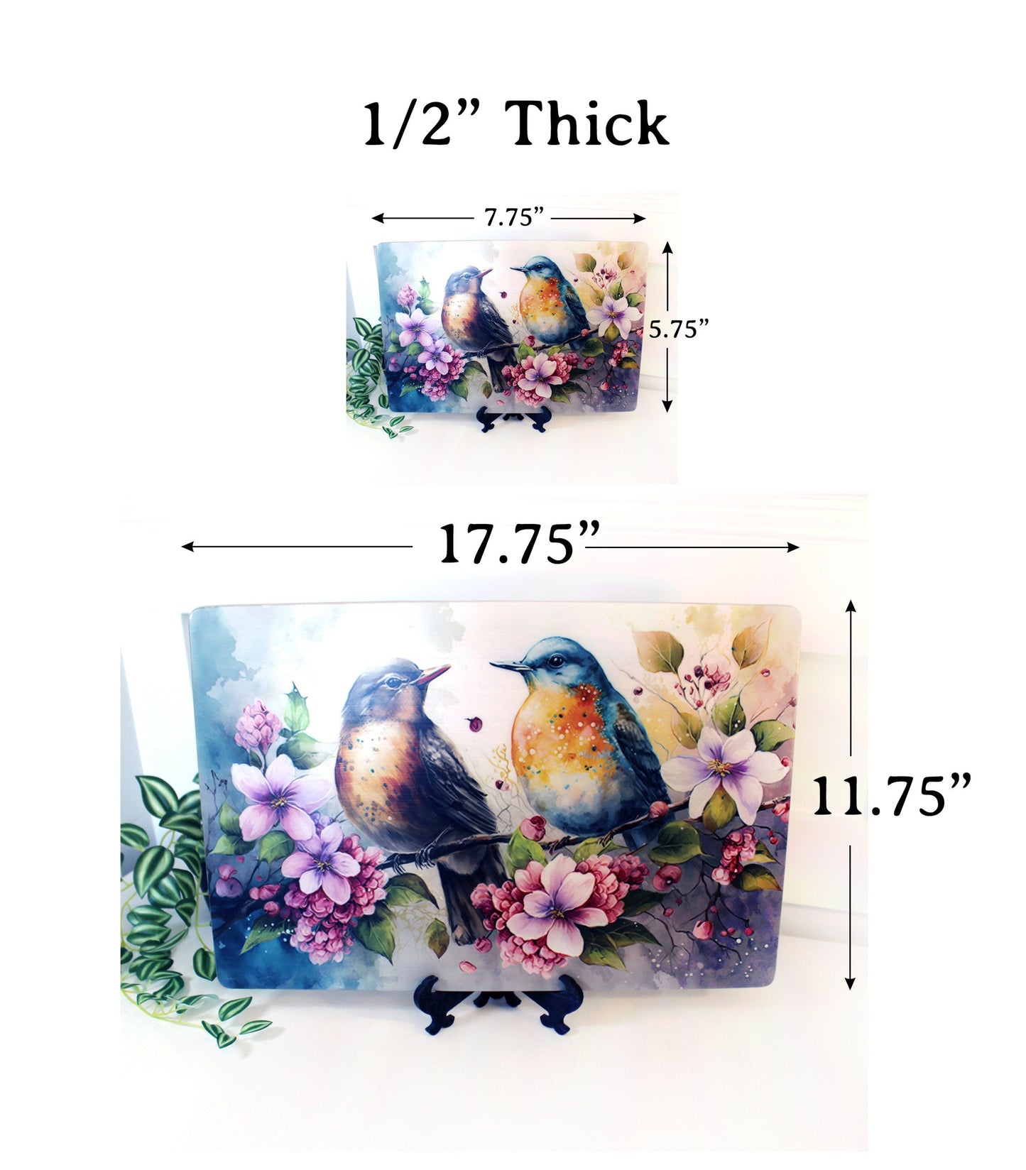 Birds with Spring Flowers Cutting Board will Brighten up your Kitchen Decor, Environmentally Friendly Cutting Board UV Ink Watercolor Design