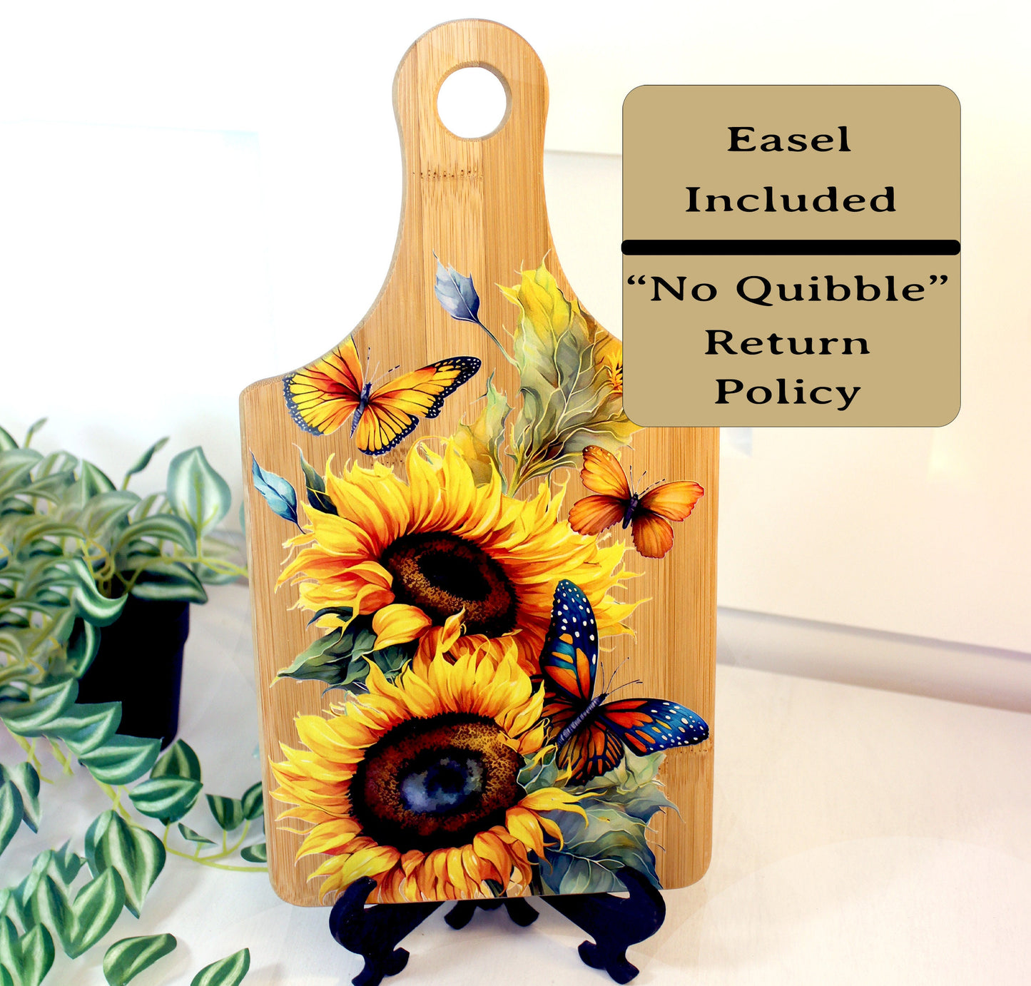Sunflowers & Butterflies Kitchen Decor, Personalized Bamboo Wood Sunflower Paddle Cutting Board is a great Environmentally Friendly Gift