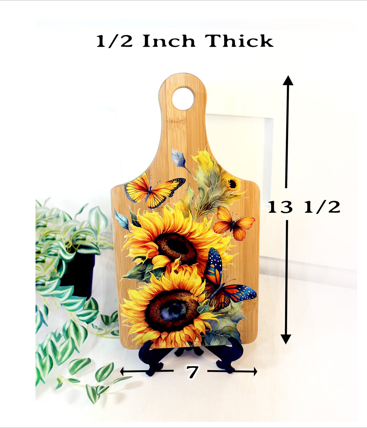 Sunflowers & Butterflies Kitchen Decor, Personalized Bamboo Wood Sunflower Paddle Cutting Board is a great Environmentally Friendly Gift