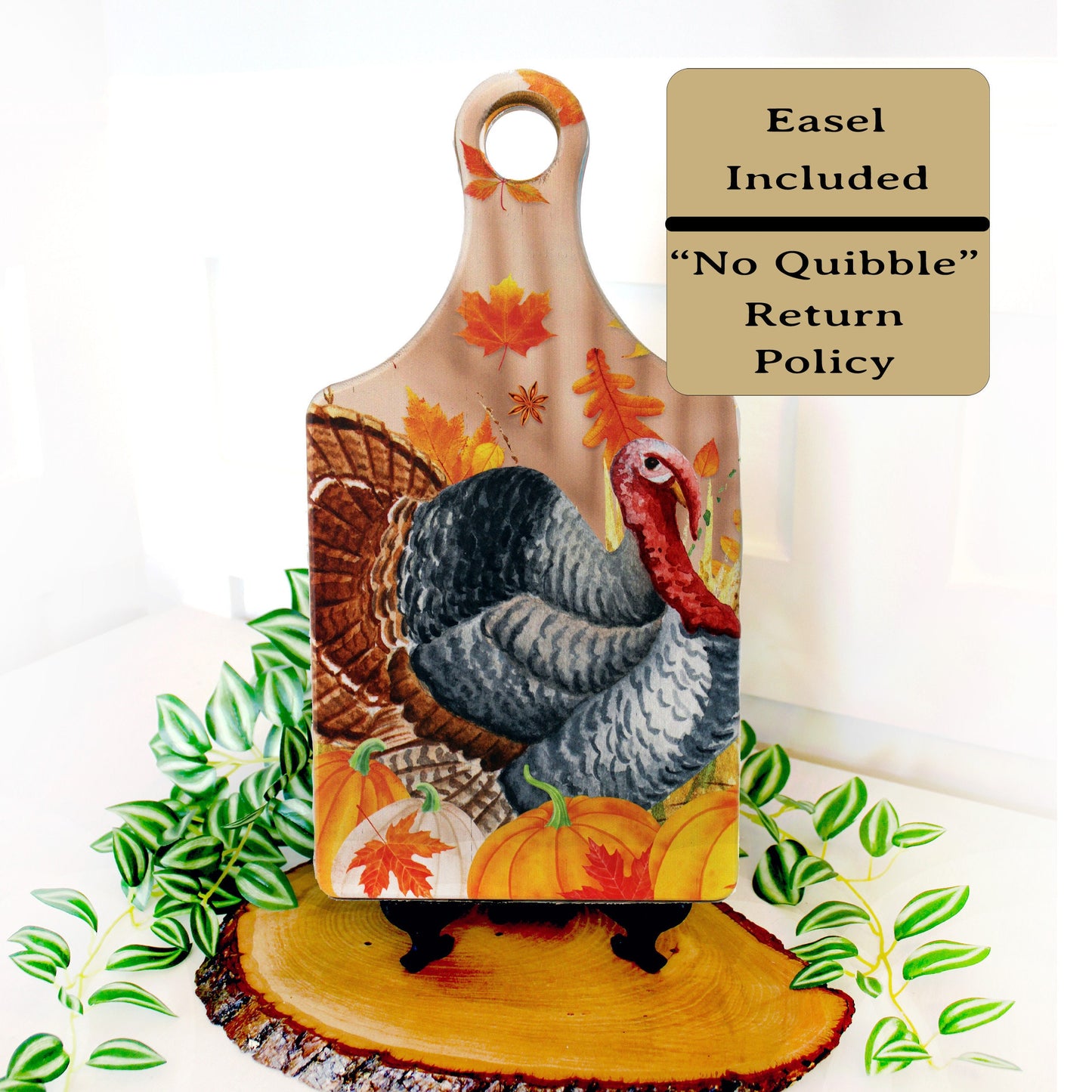 Fall Turkey on a Paddle Cutting Board Brighten up your Kitchen Decor with this Environmentally Friendly Bamboo Board Printed with UV Ink