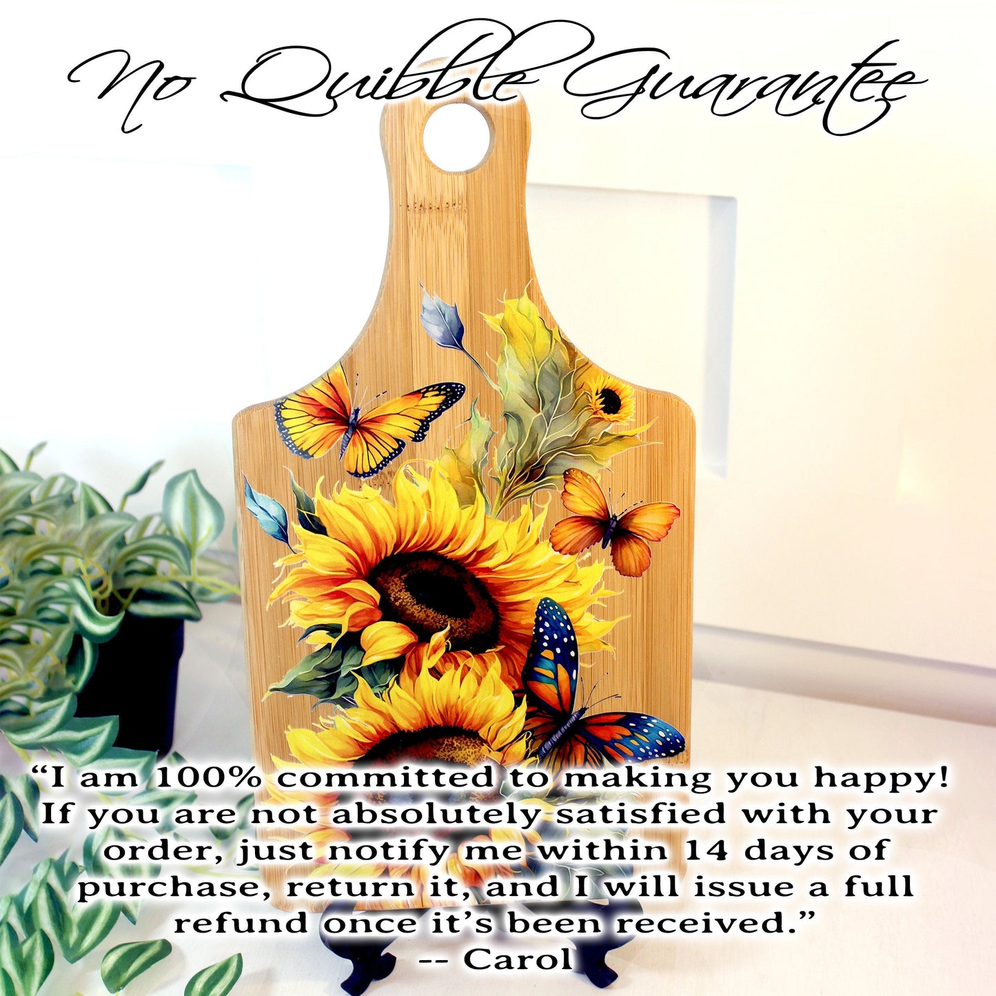 Sunflowers & Butterflies Kitchen Decor, Personalized Bamboo Wood Sunflower Paddle Cutting Board is a great Environmentally Friendly Gift