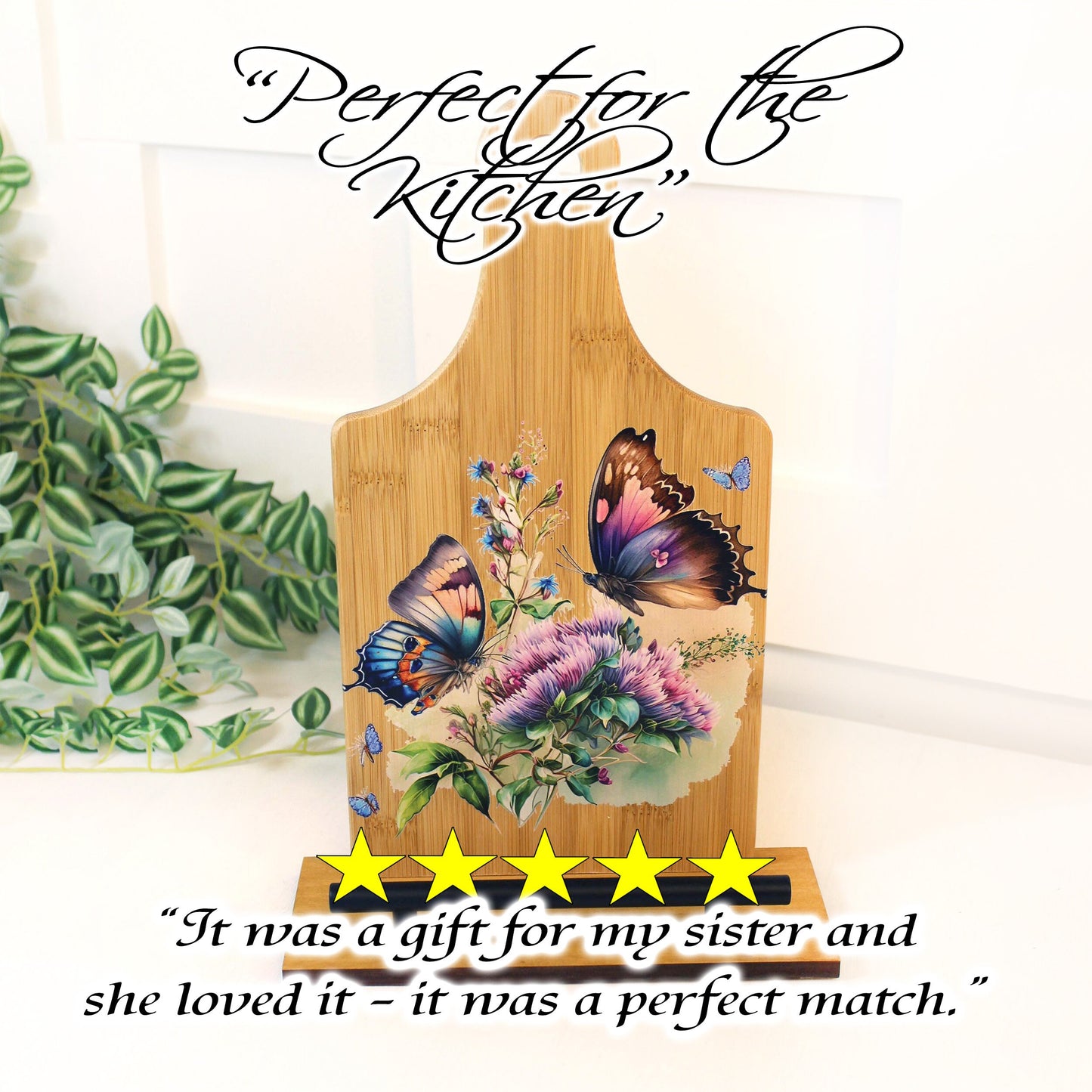 Personalized Decorative Cookbook Stand, Wooden Recipe Book Holder, Kitchen Home Decor, Tablet Ipad Stand, Butterfly Lover Housewarming Gift