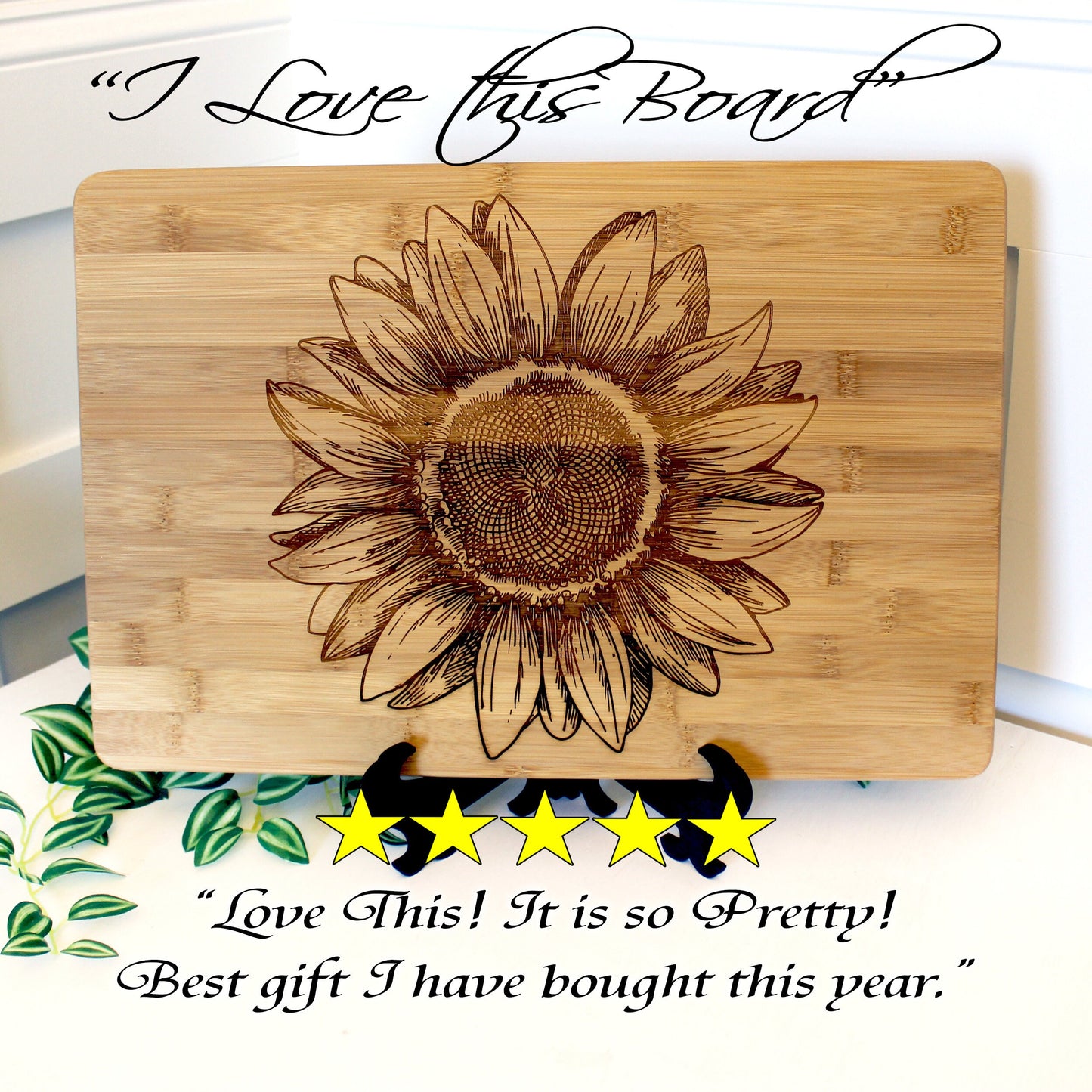 Sunflower Bamboo Cutting Board – 12"x18" – Farmhouse Kitchen Decor