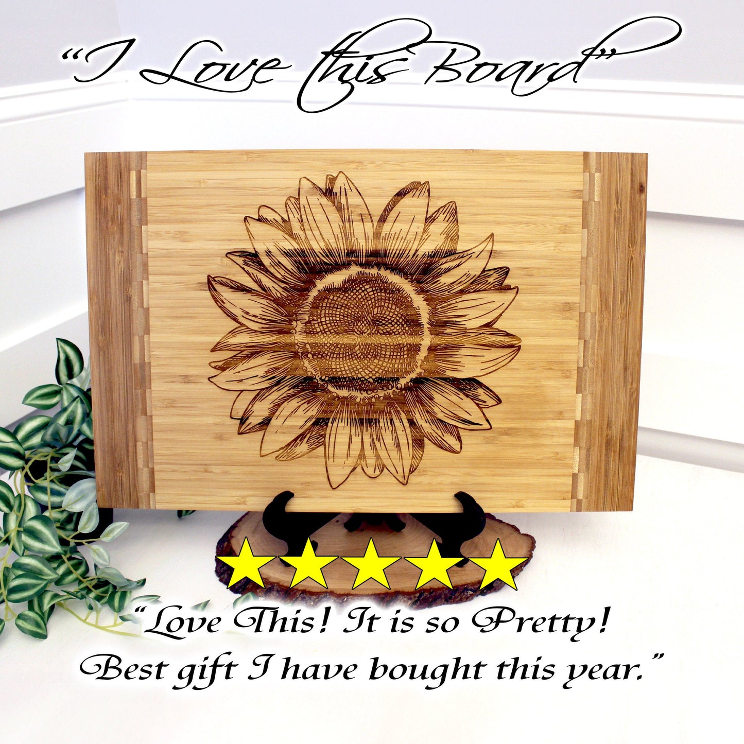 Sunflower Kitchen Decor - Personalized Bamboo Cutting Board for Mother's Day, great Environmentally Friendly Gifts, Wooden Easel Included