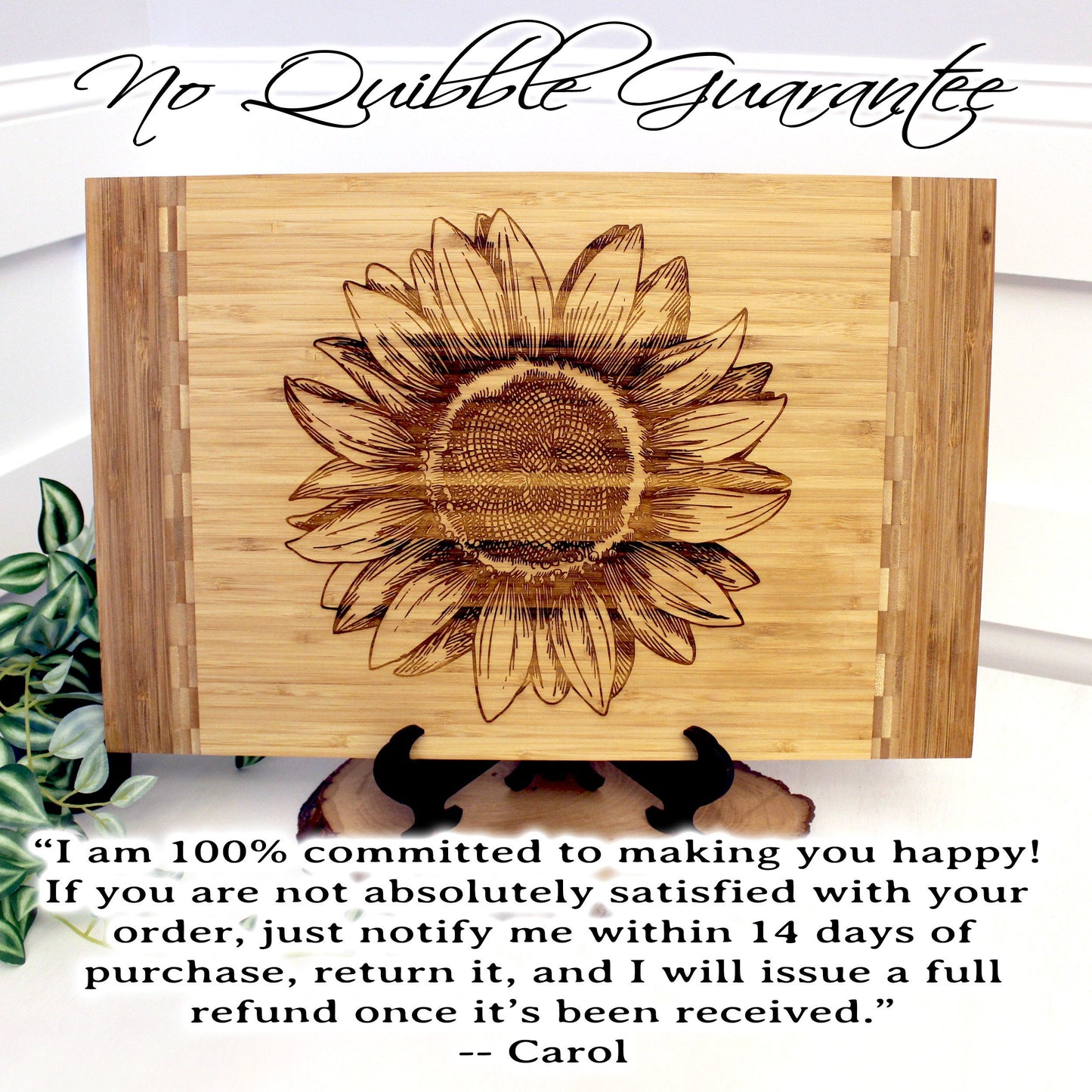 Sunflower Kitchen Decor - Personalized Bamboo Cutting Board for Mother's Day, great Environmentally Friendly Gifts, Wooden Easel Included