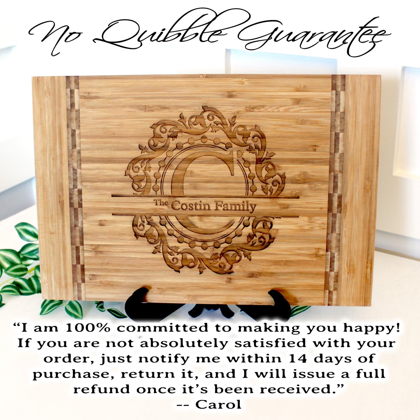 Split Monogram Personalized Bamboo Cutting Board with Easel - Eco-Friendly Housewarming Gift for New Home