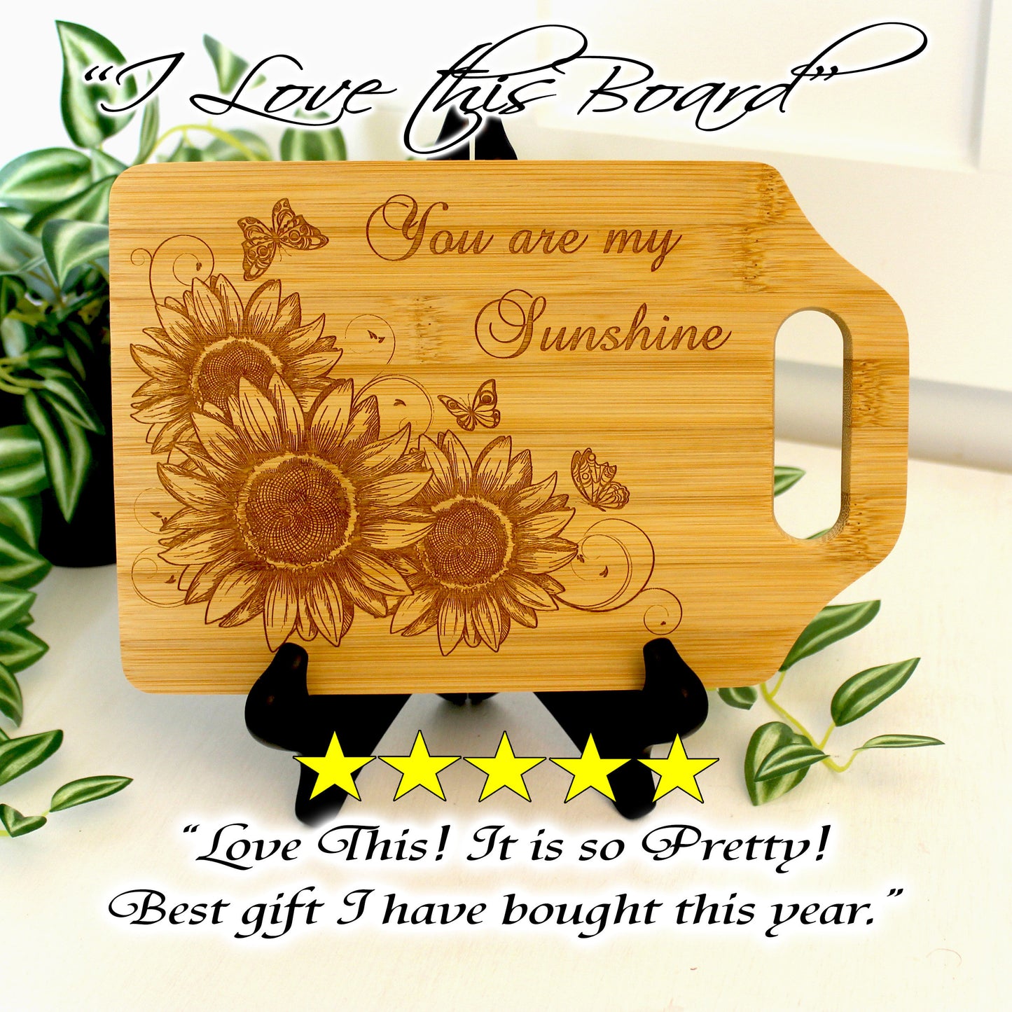 Sunflowers and Butterflies Cutting Board – Rectangle or Tapered Handle – Two Sizes