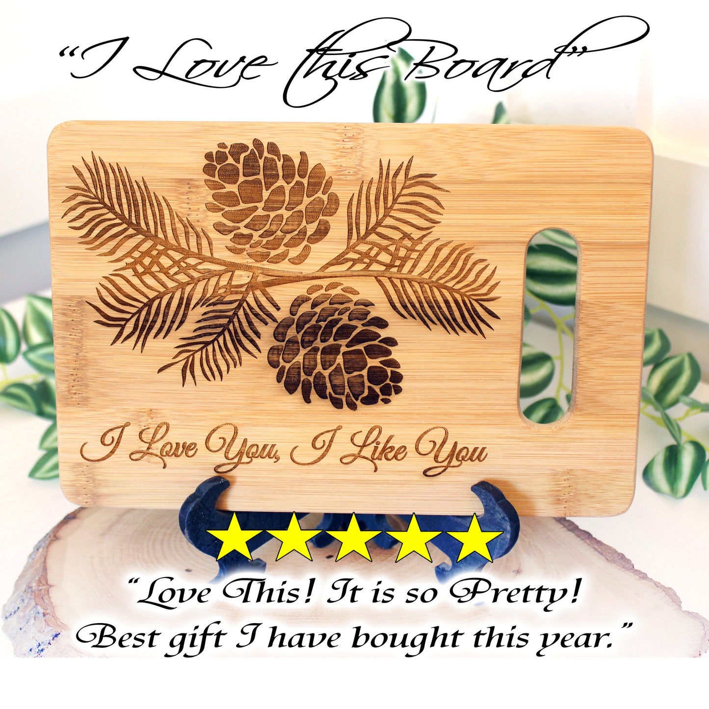 Pine Cone Home Decor, Engraved Bamboo Cutting Board, Cheese Cutting Board, Environmentally Friendly Gifts, Pinecone Home Decor