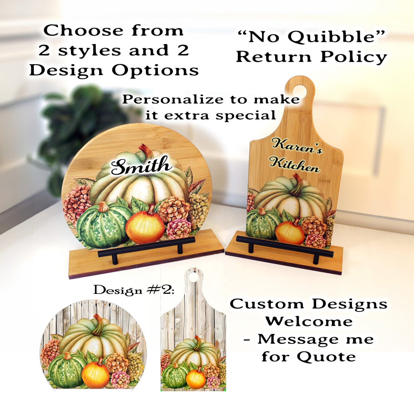 Personalized Decorative Cookbook Stand, Thanksgiving Fall Pumpkin Art Print, Recipe Book Holder, Kitchen Home Decor, Tablet Ipad Stand Gift