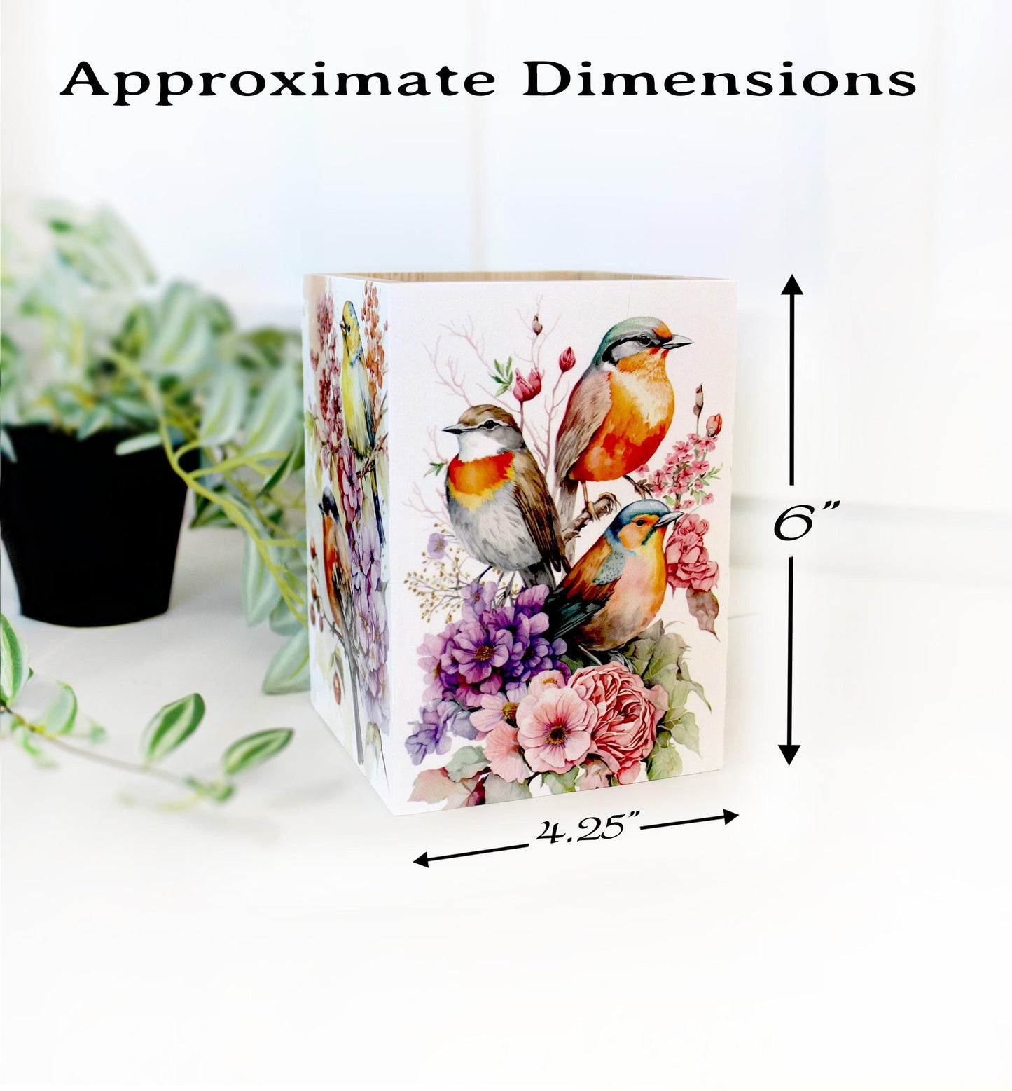 Unique Gifts for Birders, Beautiful Unique Utensil Holder, Bird Lovers Gift with Beautiful Spring Birds Art Decorating all 4 Sides in UV Ink
