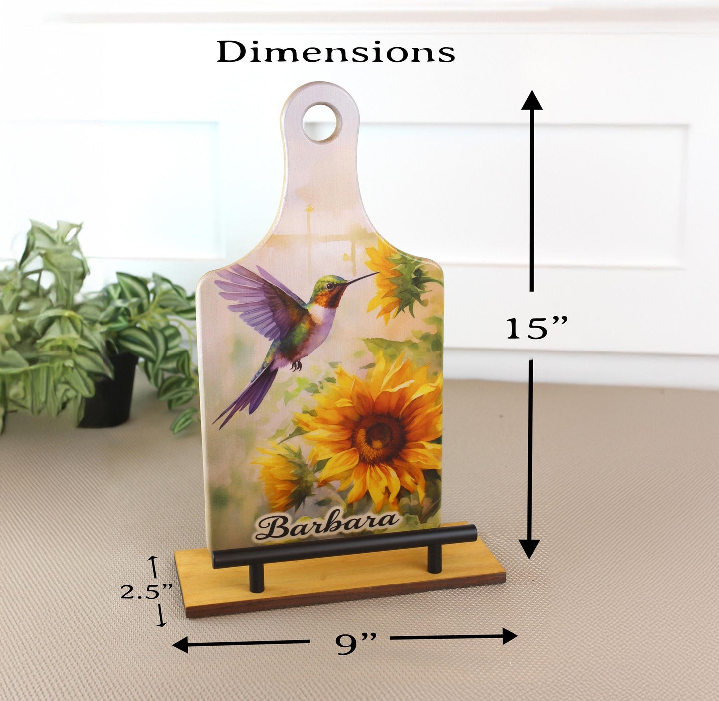 Sunflowers And Purple Hummingbird Cookbook Stand, Wooden Kitchen Recipe Holder, Personalized Ipad And Tablet Stand, Custom Gift For Cooks