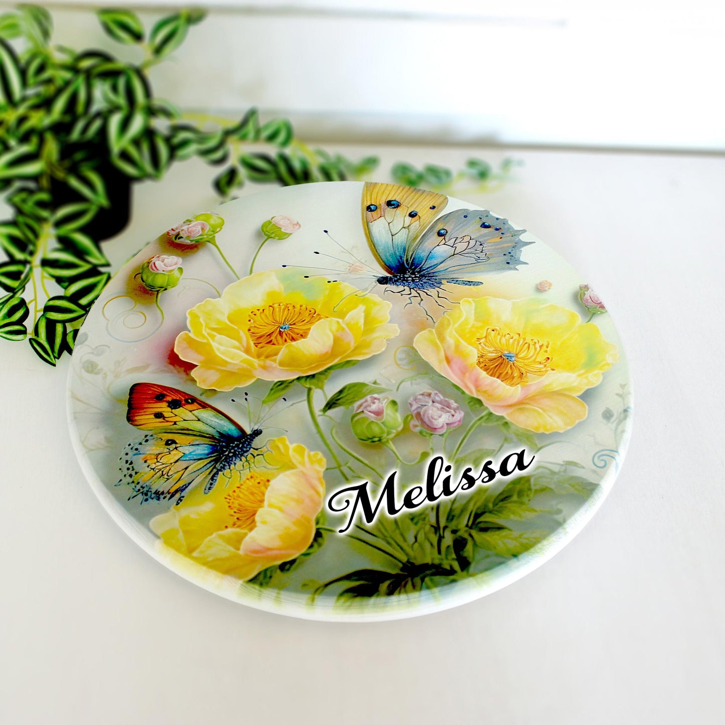 Buttercup Daisies and Butterflies Lazy Susan, Personalized Kitchen & Bath Organizer, Dining Table Centerpiece, Unique Custom Gift, Size Vary