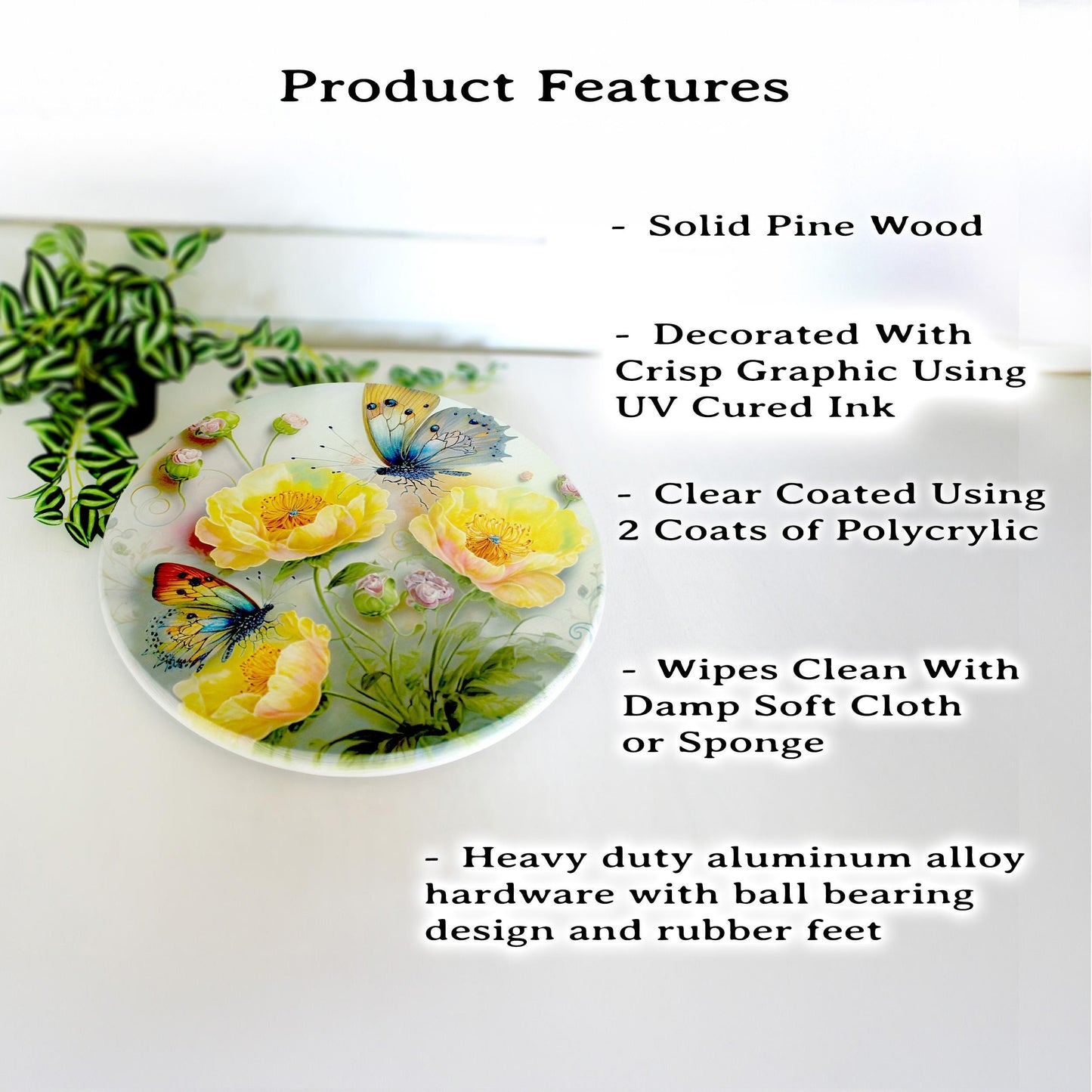 Buttercup Daisies and Butterflies Lazy Susan, Personalized Kitchen & Bath Organizer, Dining Table Centerpiece, Unique Custom Gift, Size Vary