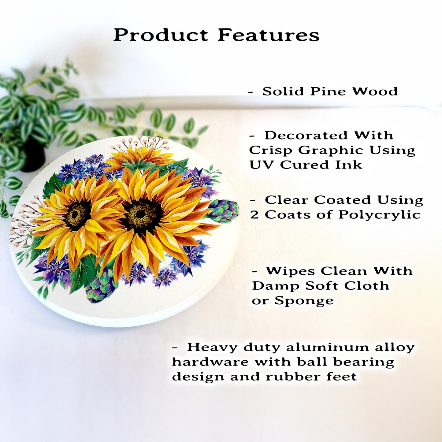 Sunflowers and Cornflowers Custom Lazy Susan Turntable, Personalized Kitchen and Bath Organizer, Unique Dining Table Centerpiece, Sizes Vary
