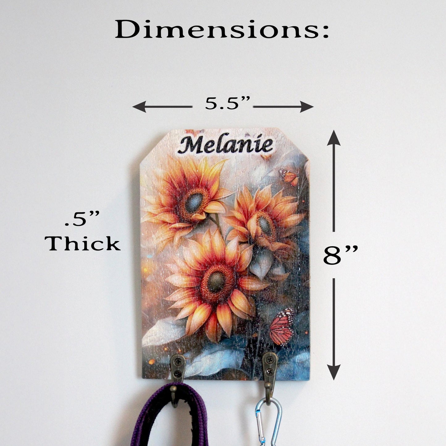 Personalized Wall Mounted Coat Rack, Wooden Key Holder, Bathroom Pool Towel Hook, Dog Leash Holder, Sunflower Lovers Gift