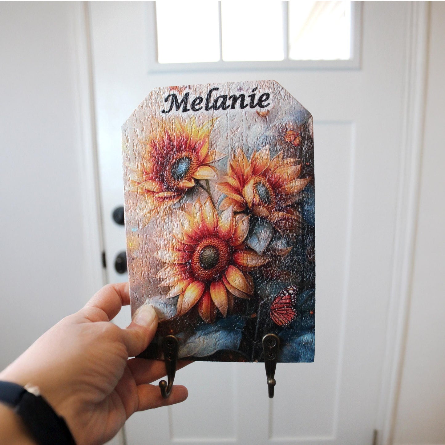 Personalized Wall Mounted Coat Rack, Wooden Key Holder, Bathroom Pool Towel Hook, Dog Leash Holder, Sunflower Lovers Gift