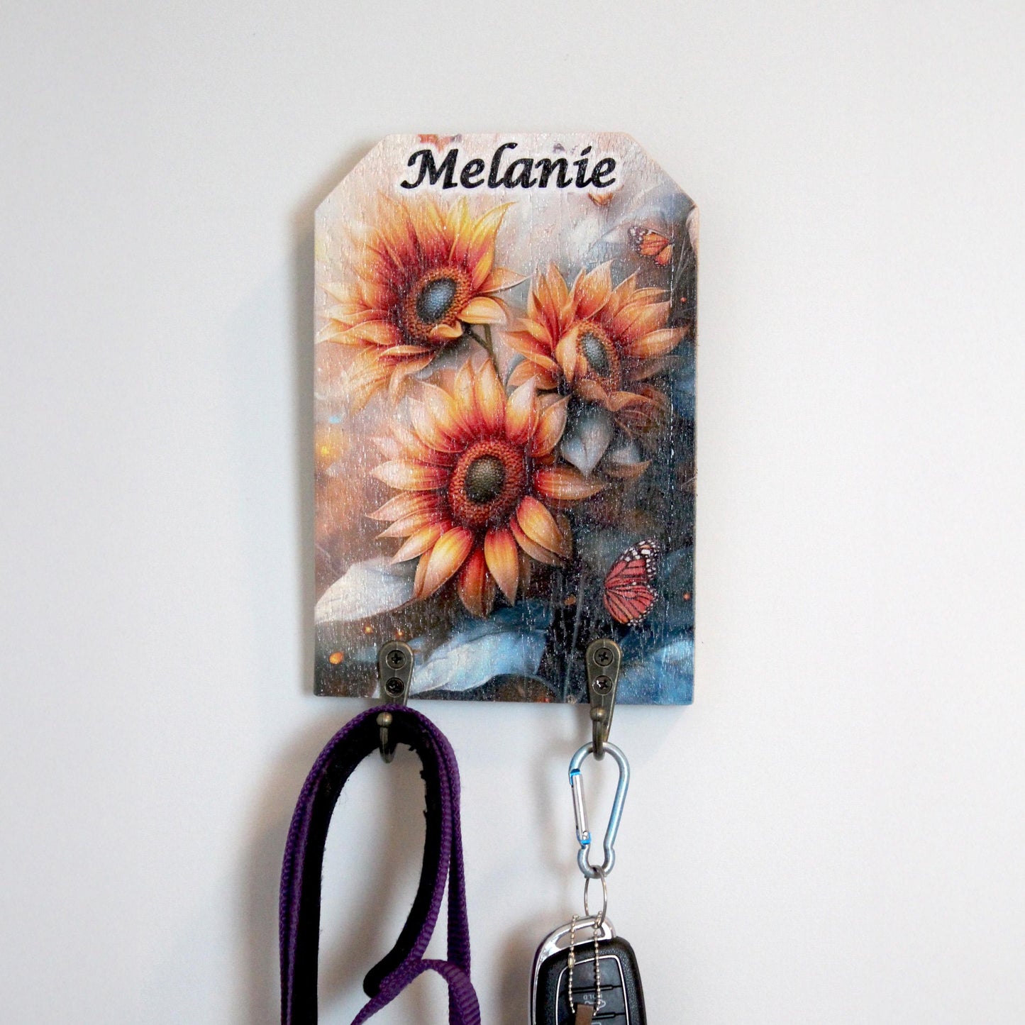 Personalized Wall Mounted Coat Rack, Wooden Key Holder, Bathroom Pool Towel Hook, Dog Leash Holder, Sunflower Lovers Gift