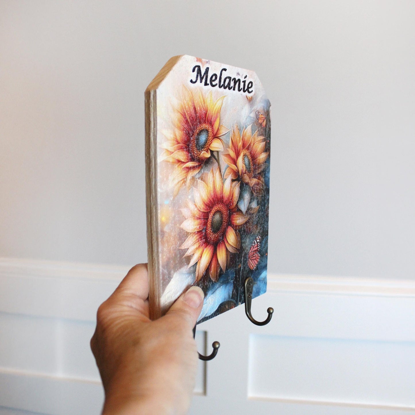 Personalized Wall Mounted Coat Rack, Wooden Key Holder, Bathroom Pool Towel Hook, Dog Leash Holder, Sunflower Lovers Gift