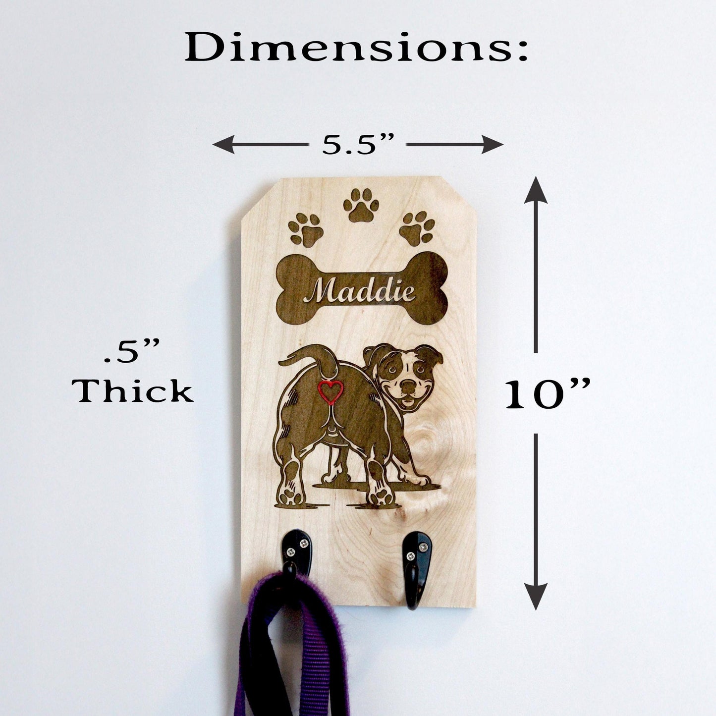 Personalized Wall Mounted Coat Rack, Wooden Key Holder, Bathroom Pool Towel Hook, Dog Leash Holder, Dog Lovers Gift