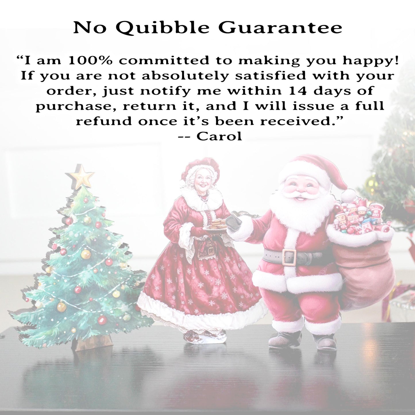 Santa & Mrs. Claus Shelf Sitter Set – 3-Piece Christmas Decor with Poplar Wood Tree, UV Printed Farmhouse Holiday Mantel or Tabletop Display