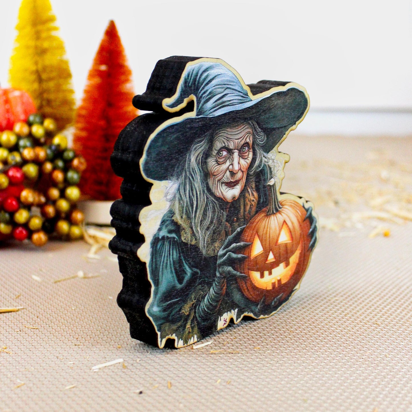Scary Witch Shelf Sitter, She’s the Halloween You Grew Up With, Personalized Decor, Custom Fall Decoration, Tiered Trays. Mantels & Shelves