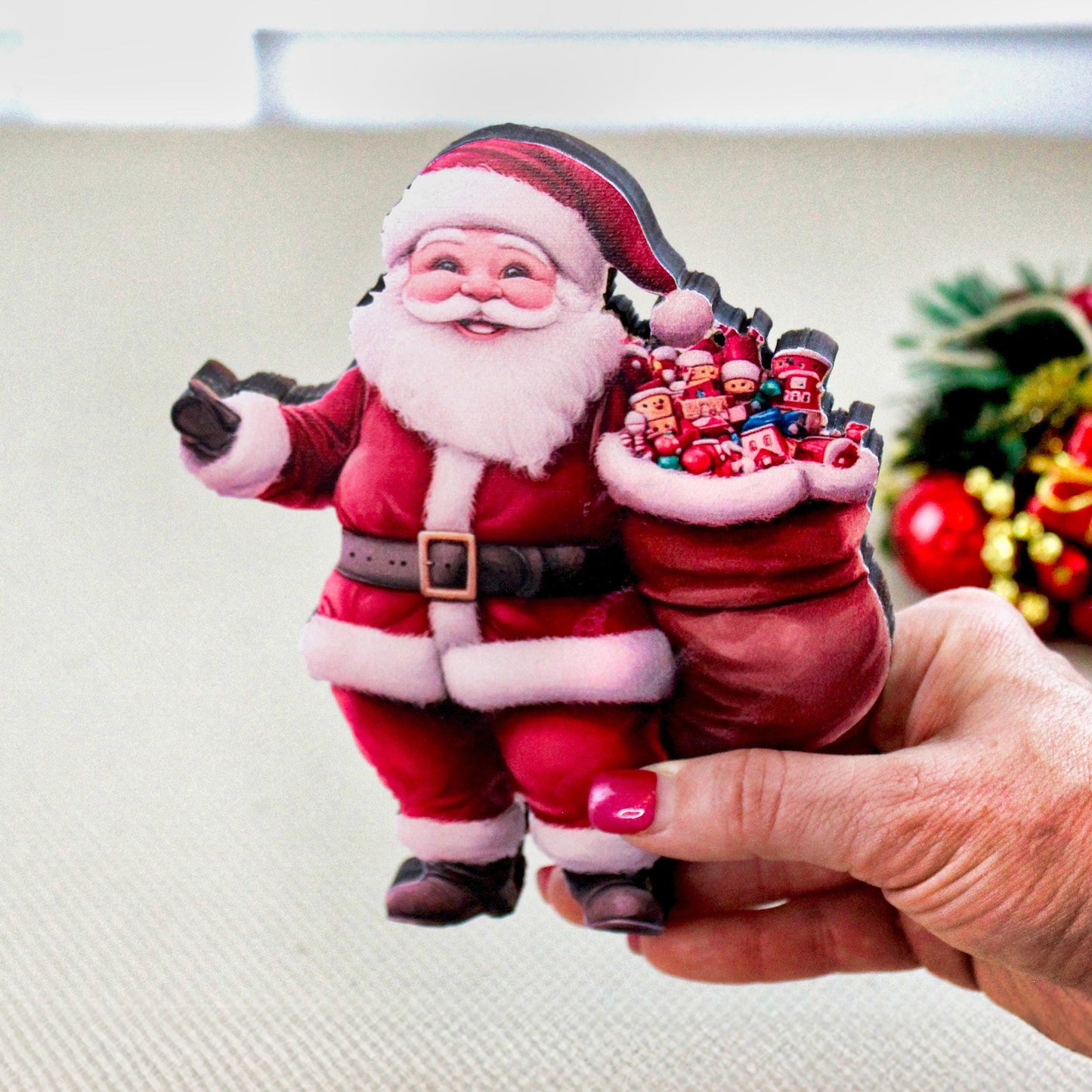 Santa & Mrs. Claus Shelf Sitter Set – 3-Piece Christmas Decor with Poplar Wood Tree, UV Printed Farmhouse Holiday Mantel or Tabletop Display