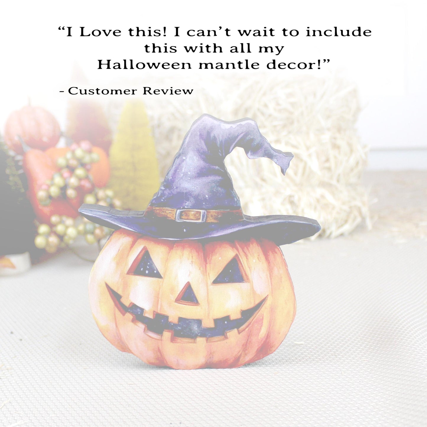 Personalized Halloween Pumpkin Shelf Sitter – Custom Name Jack-o’-Lantern with Witch Hat, Whimsy, Warmth, and Just a Little Witchy Charm