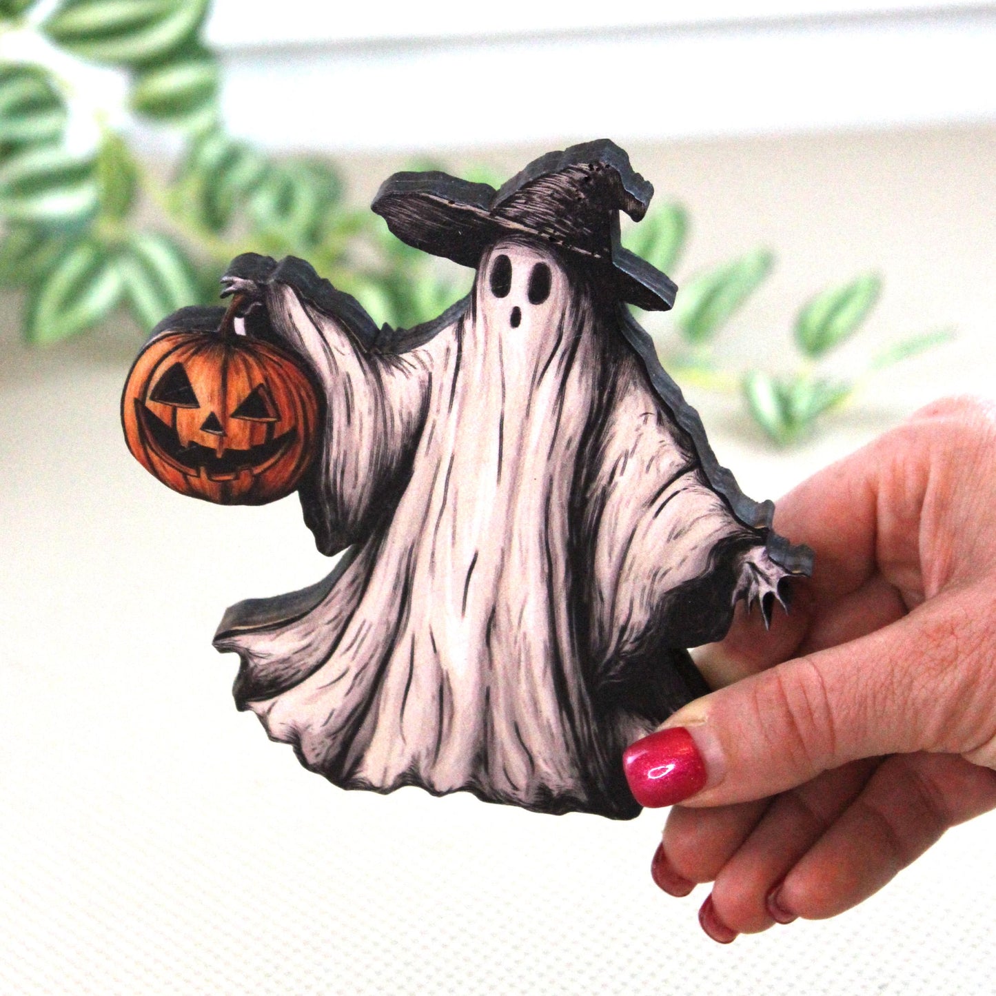 Halloween Ghost Shelf Sitter – Rustic Décor, Good for Tiered Trays, Mantels & Shelves, Perfect For Halloween Nights and Soft Autumn Breezes