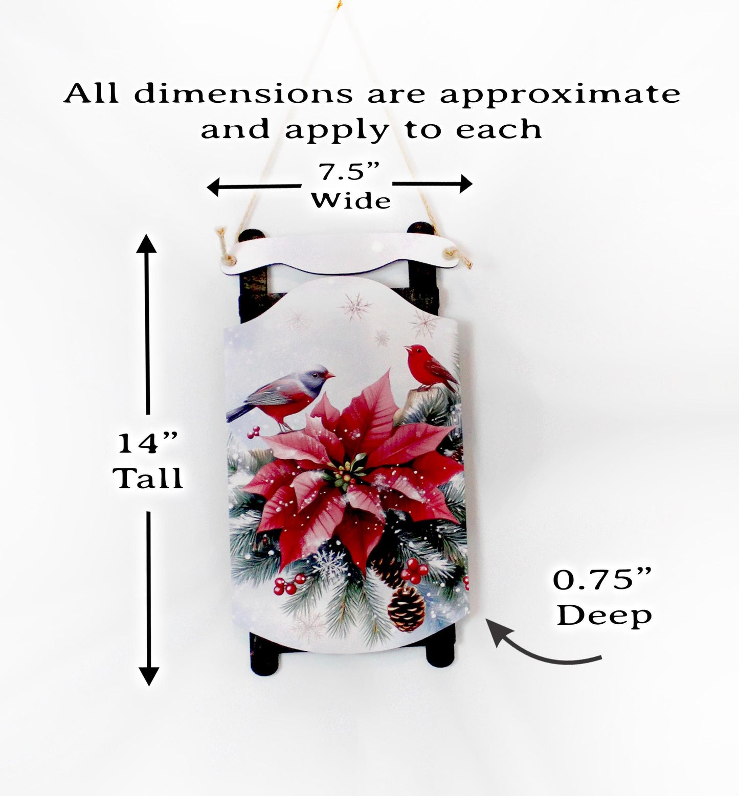 Poinsettia Sled Wall Hanging – Personalized Winter Birds Sign Bursting with Holiday Bloom, Breathe in The Pine-Scented Air On Your Porch