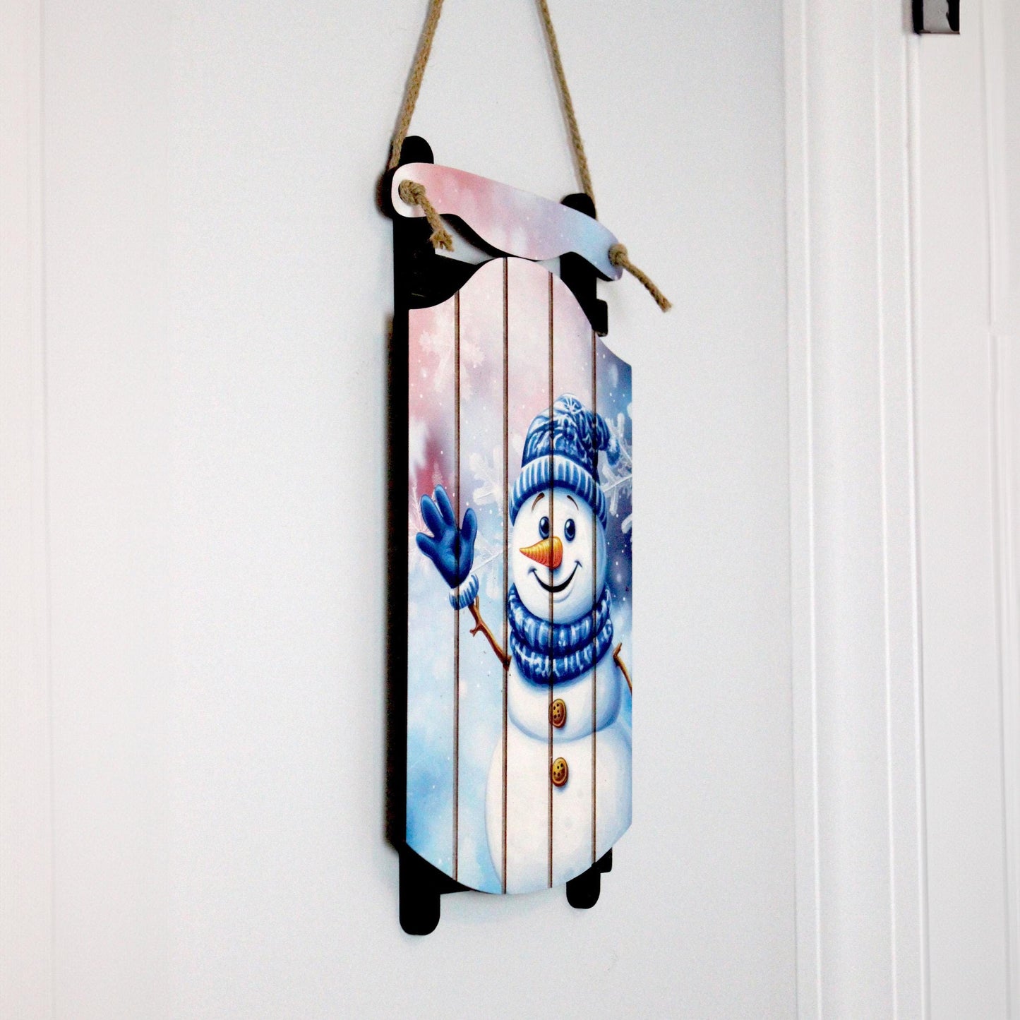 Christmas Sled Wall Hanging – Personalizable Snowman Sign That Welcomes Winter, Your Wall’s Invitation To Sip Cocoa And Breathe In The Magic