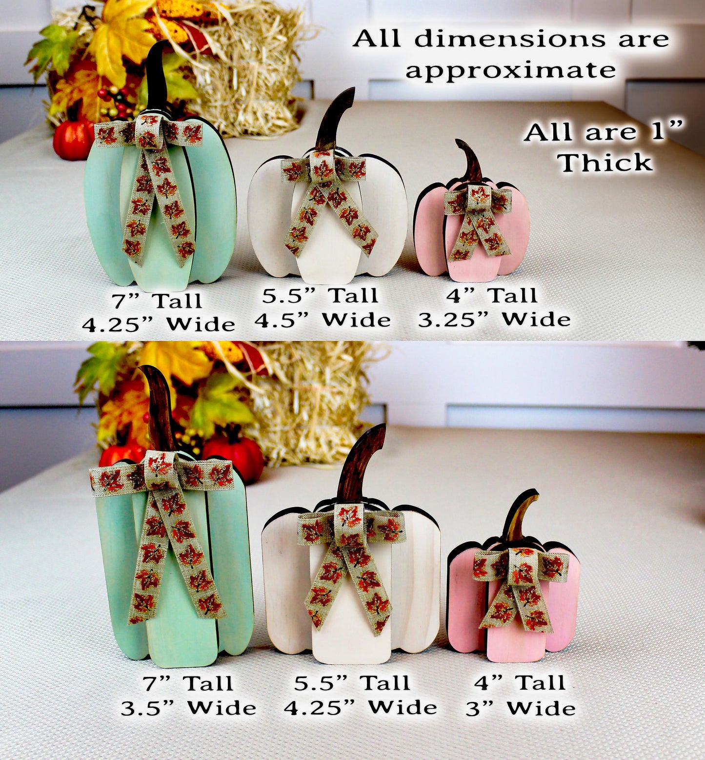 Set of 3 Pumpkin Shelf Sitters – Round or Straight Style, Personalized Fall Pumpkins, 1" Thick Wooden Mantel Decor, Soft, Cozy Autumn Charm