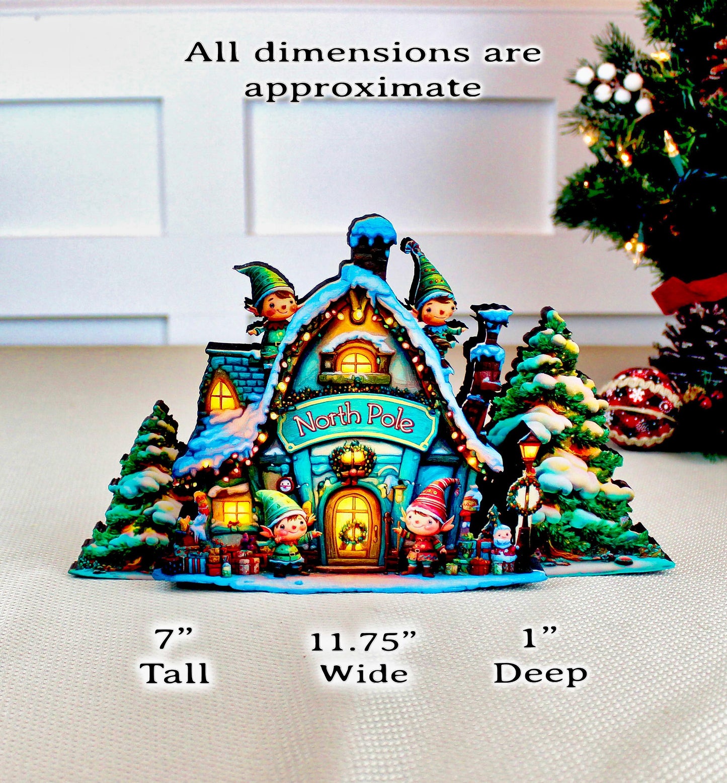 Santa’s North Pole Workshop Shelf Sitter – Personalized Multi-Layer Wooden Christmas Village Decor, Storybook Glow for Your Mantel