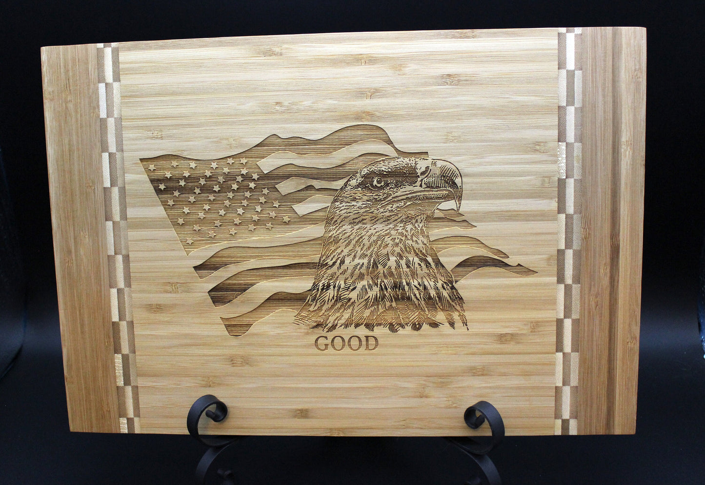 Patriotic Home Decor - Bamboo Cutting Board - Wooden Cutting Board that makes great Environmentally Friendly Gifts, Wooden Easel Included
