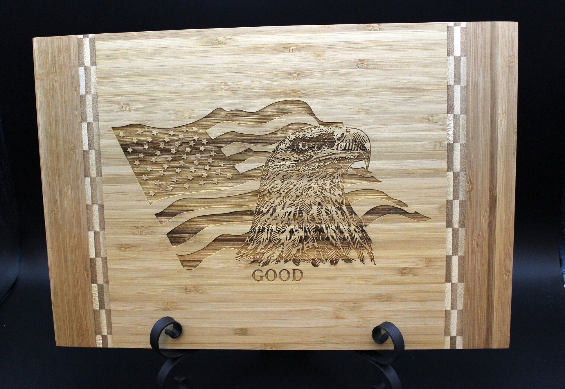 Patriotic Home Decor - Bamboo Cutting Board - Wooden Cutting Board that makes great Environmentally Friendly Gifts, Wooden Easel Included