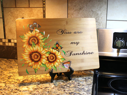 Sunflowers & Butterflies or Bees Kitchen Decor, Sunflower Cutting Board, Large Personalized Bamboo Cutting Board, Environmentally Friendly