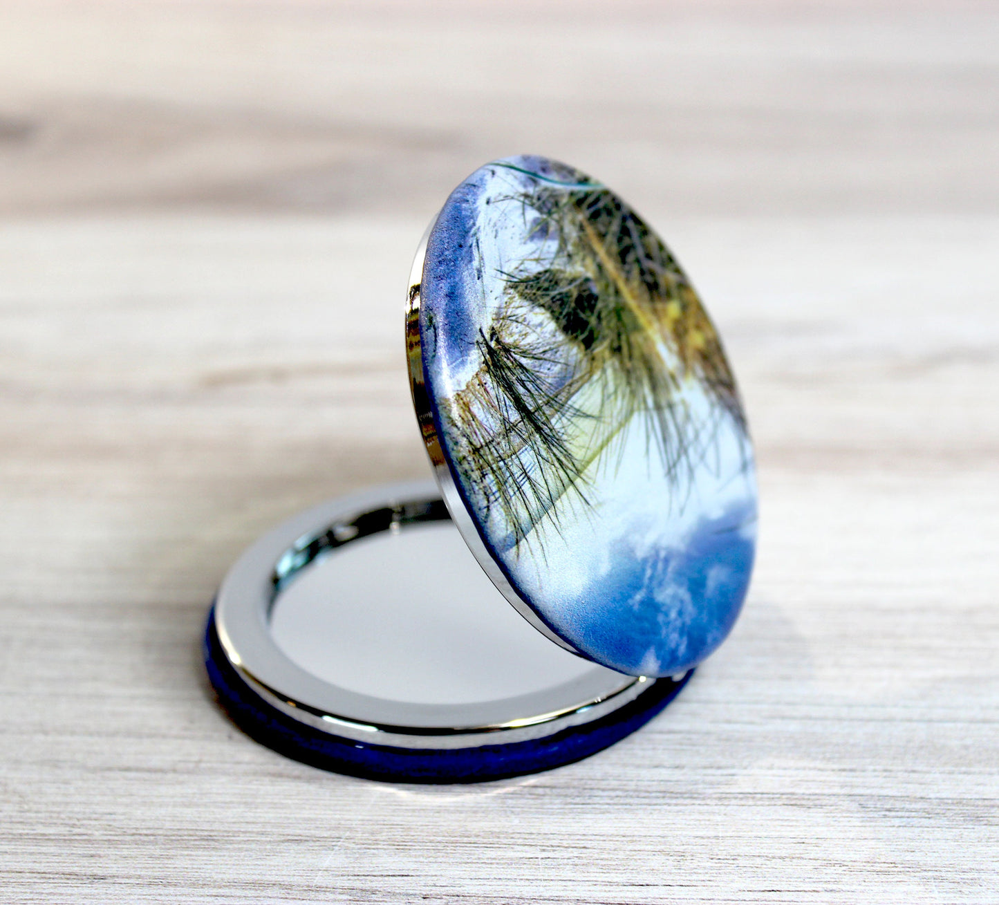 UV Decorated Beach Leatherette Women's Compact Mirror, Custom Bridesmaid Wedding Gift, Perfect Birthday or Mother's Day Gift or favors