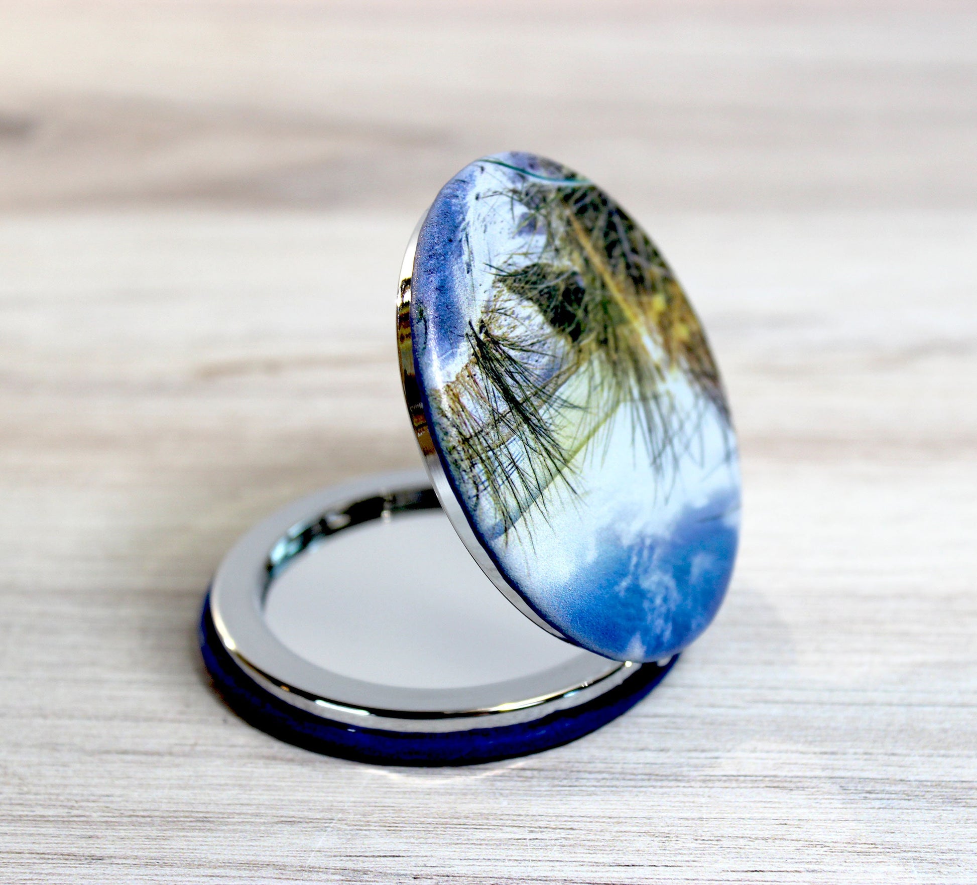 UV Decorated Beach Leatherette Women's Compact Mirror, Custom Bridesmaid Wedding Gift, Perfect Birthday or Mother's Day Gift or favors