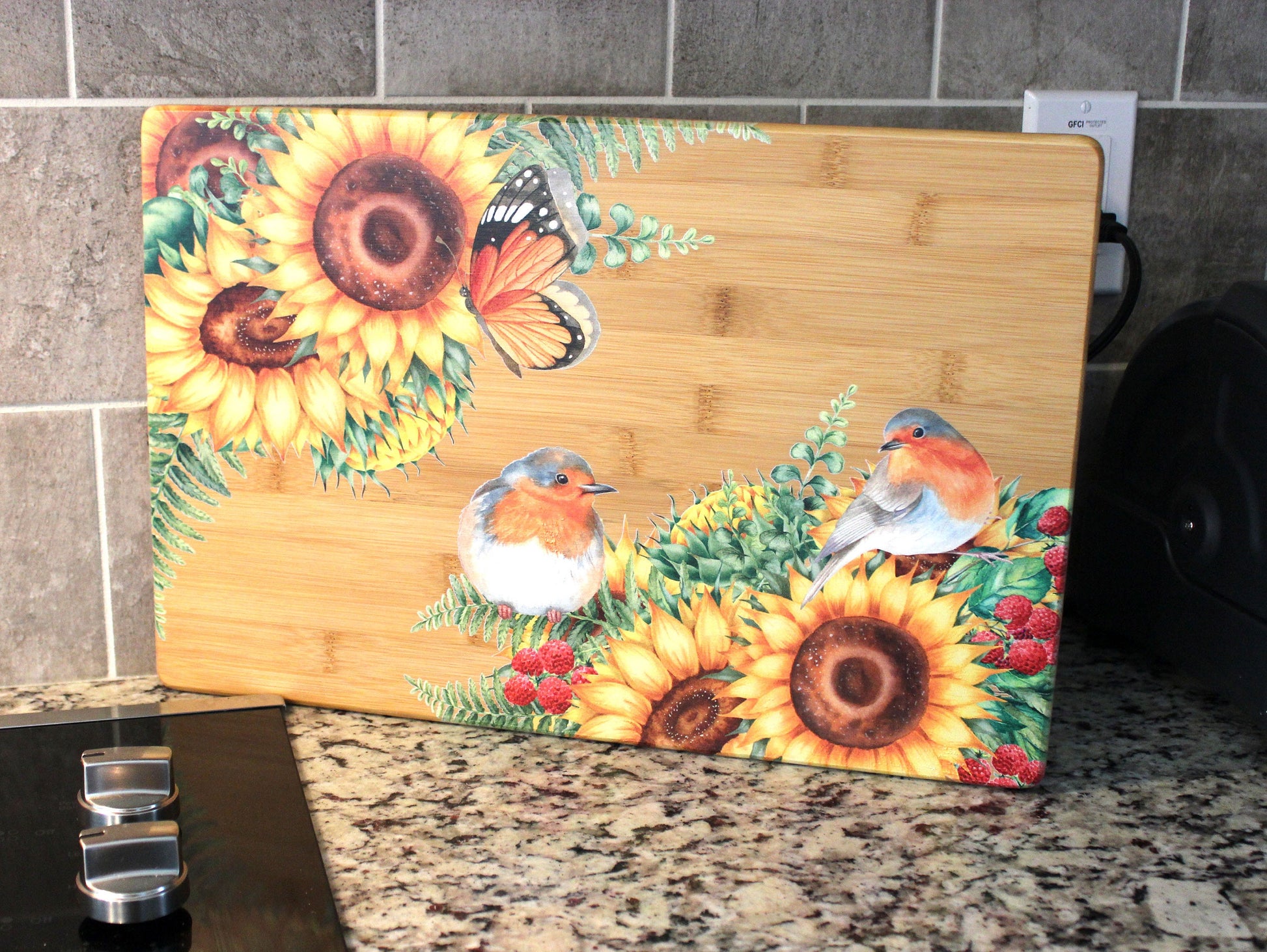Personalized Sunflower Cutting Board, Sunflowers, Butterflies & Birds Brighten up your Kitchen, Environmentally Friendly Cutting Board