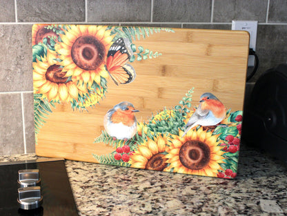 Personalized Sunflower Cutting Board, Sunflowers, Butterflies & Birds Brighten up your Kitchen, Environmentally Friendly Cutting Board