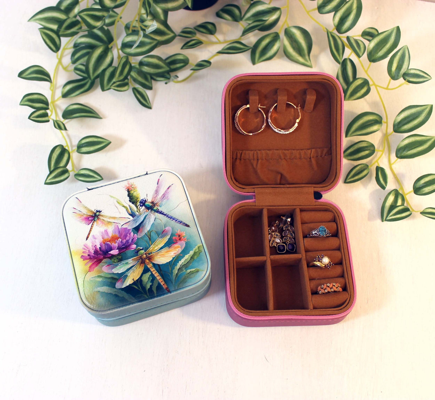 Beautiful Dragonfly Travel Jewelry Case, Custom Bridesmaid Wedding Gift, Perfect Birthday or Mother's Day Gift or Favors, Leatherette